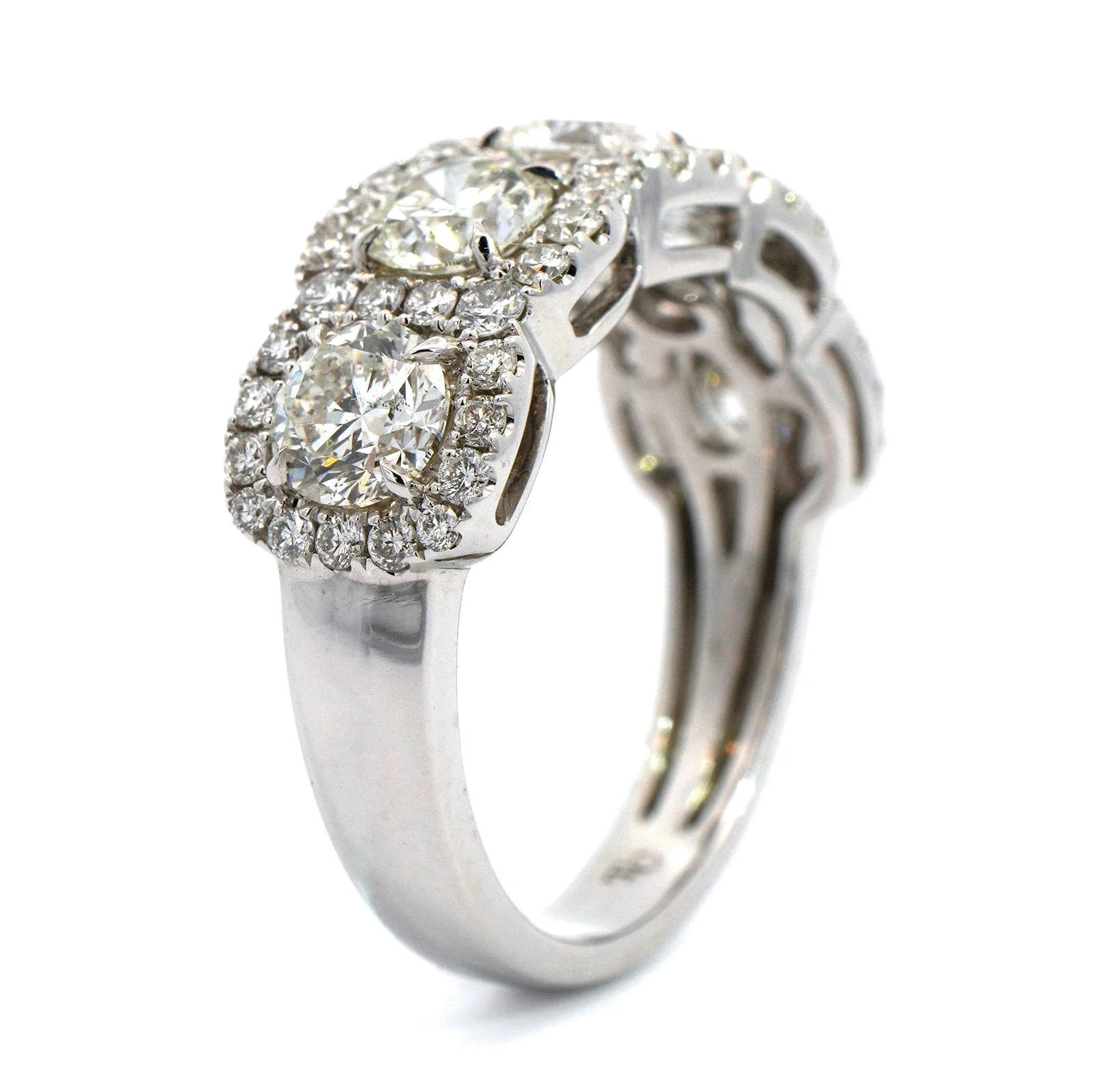 18K White Gold 5 Diamond Prong Set Halo Ring - Image 2