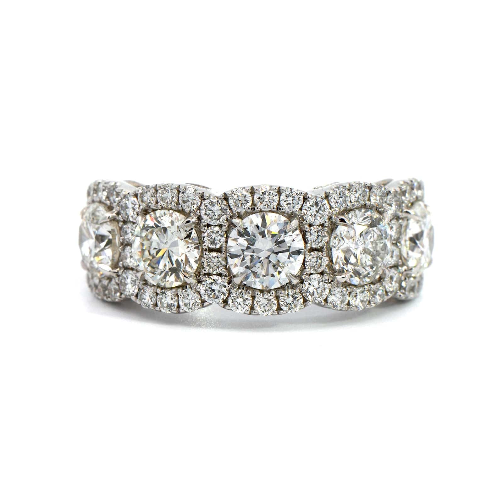 18K White Gold 5 Diamond Prong Set Halo Ring - Image 4