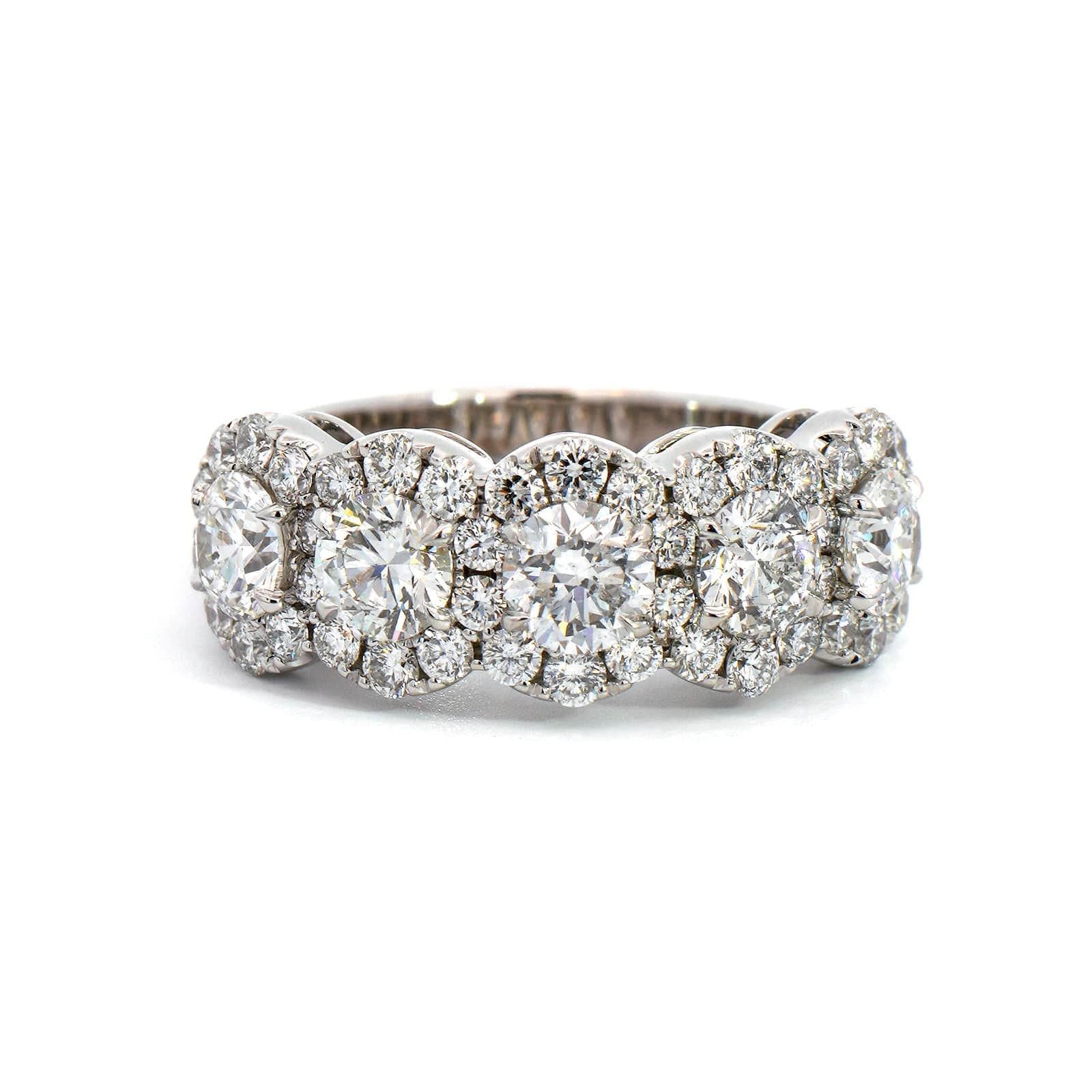 18K White Gold 5 Diamond Station Halo Ring - Image 4