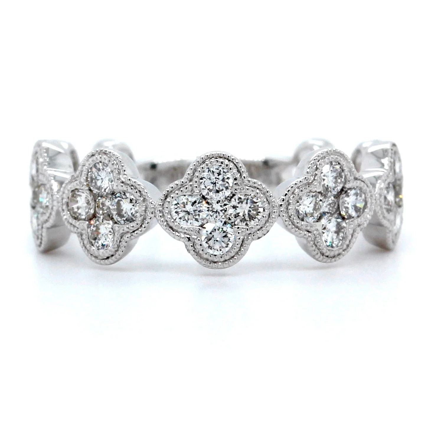 18K White Gold Five Diamond Station Flower Ring