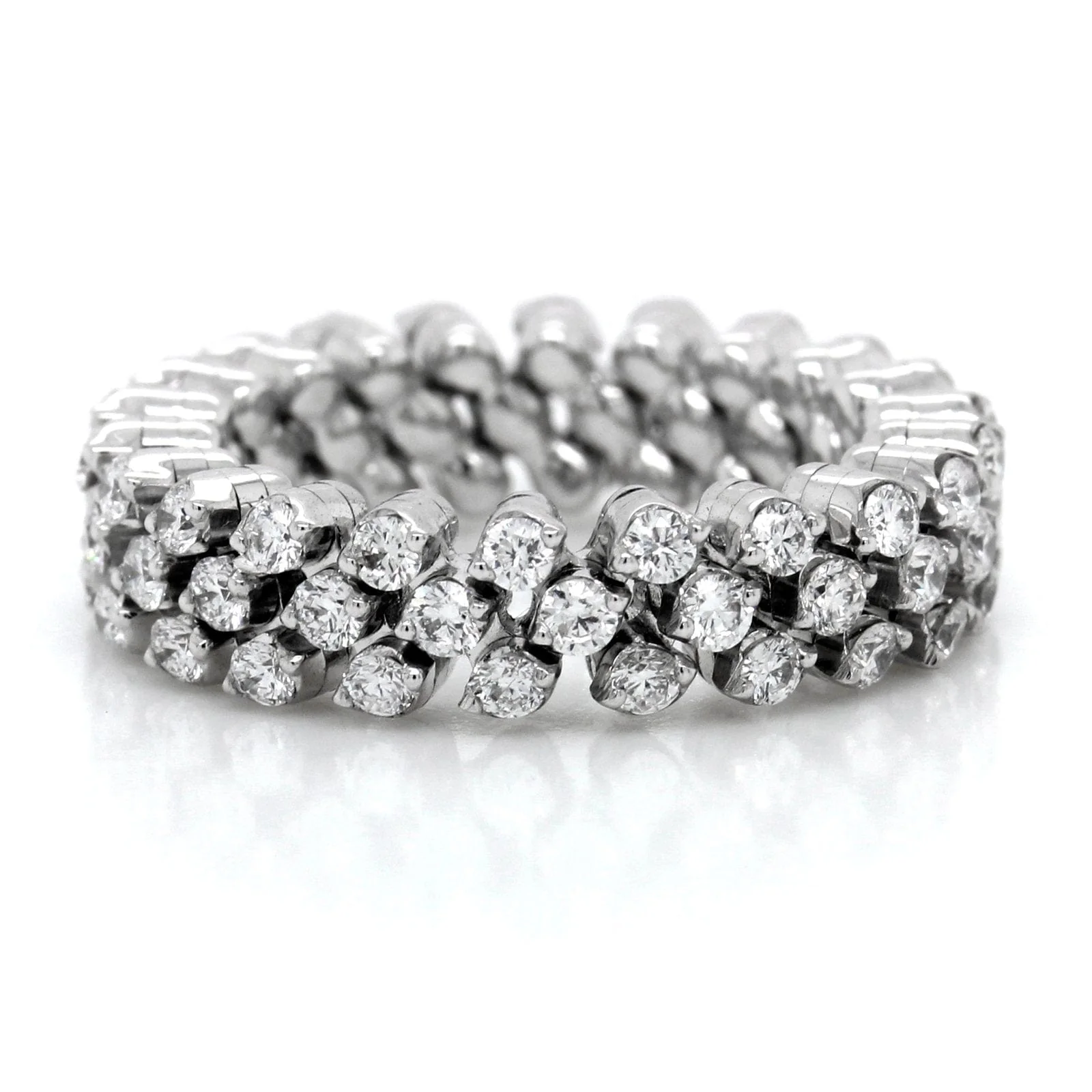 18K White Gold 3 Row Adjustable Diamond Ring