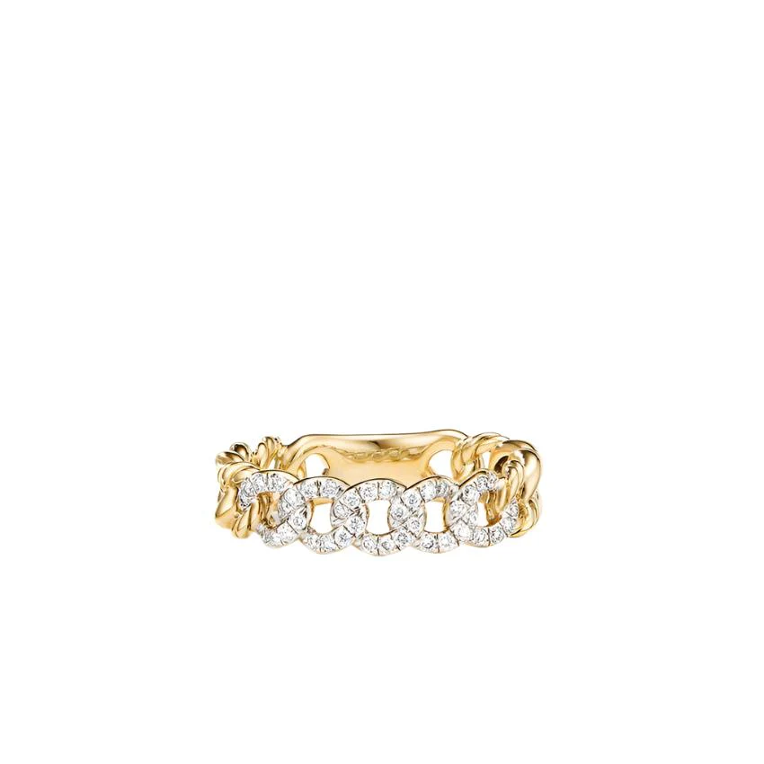 Belmont Curb Link Narrow Ring in 18K Yellow Gold with Pavé Diamonds - Image 2