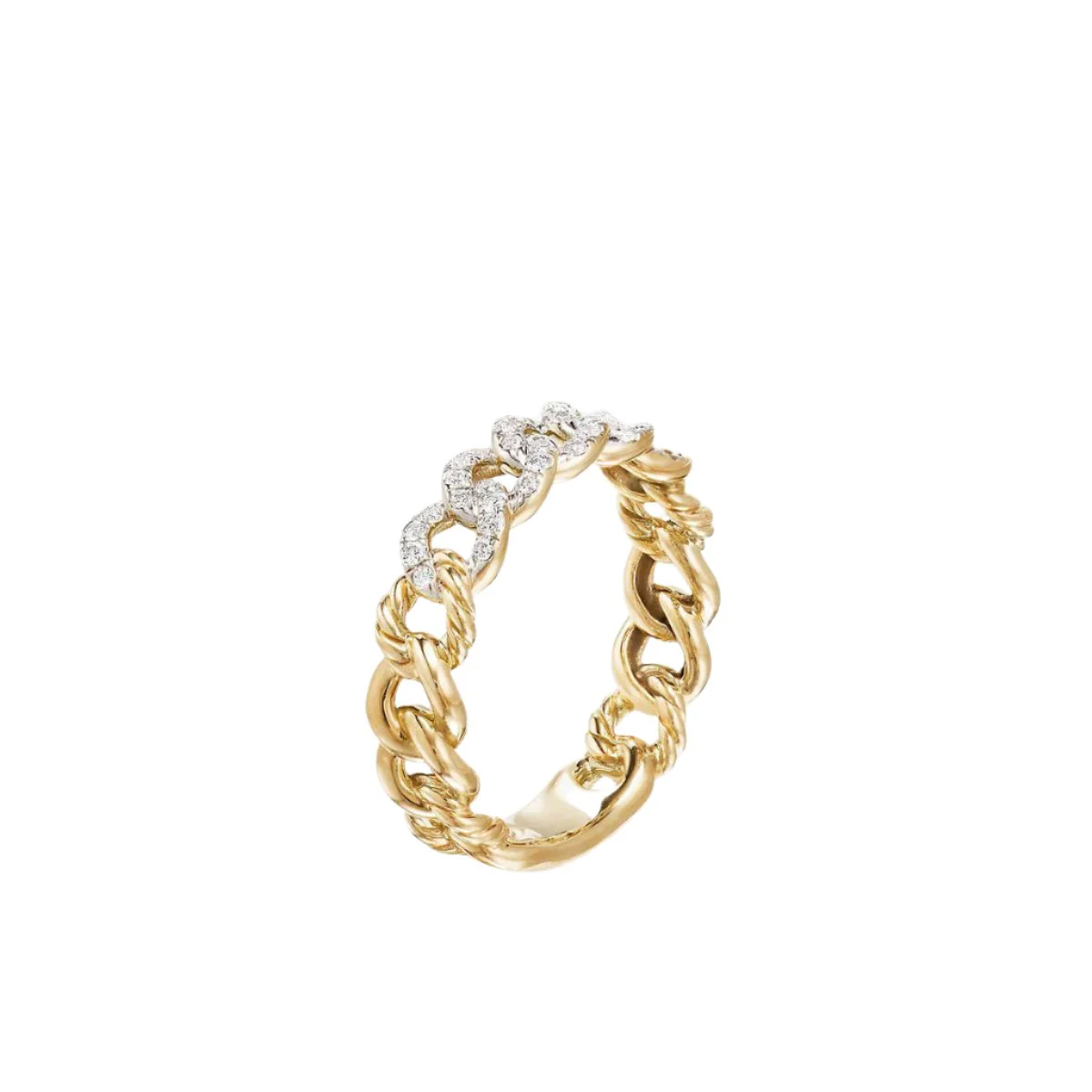 Belmont Curb Link Narrow Ring in 18K Yellow Gold with Pavé Diamonds - Image 3