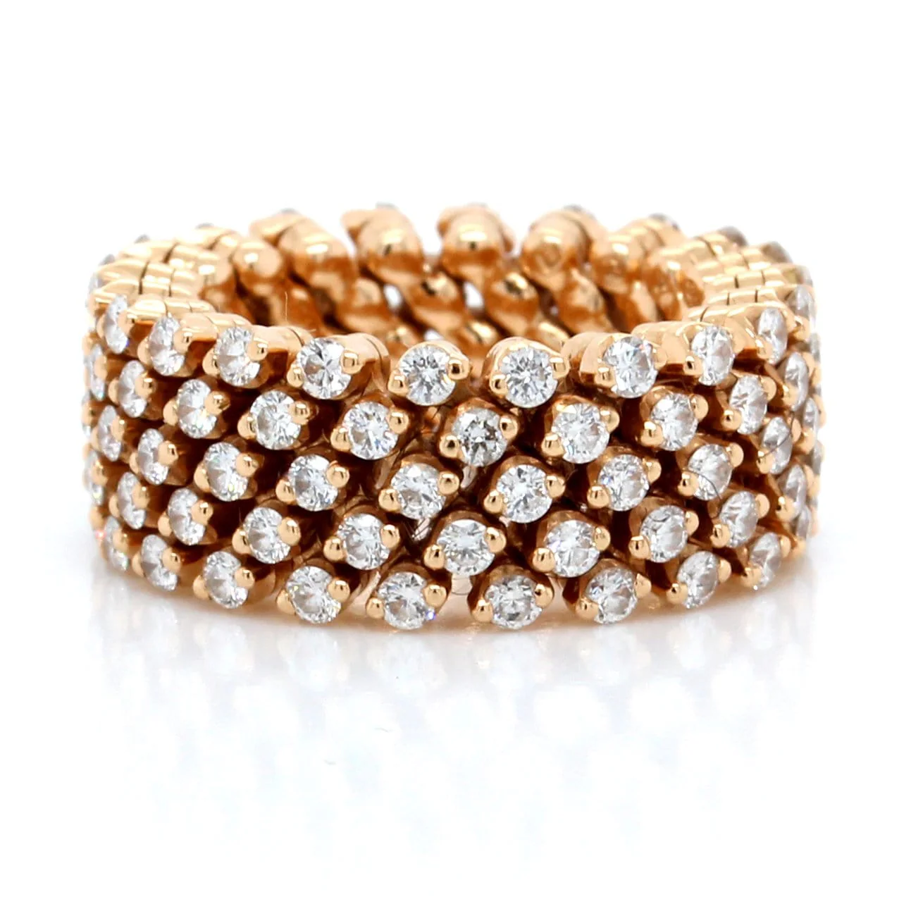 18K Rose Gold Five-Row Diamond Ring