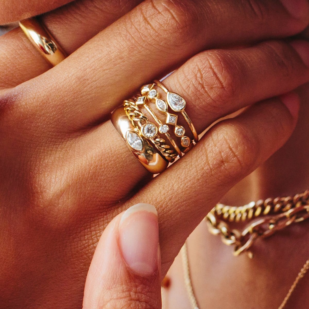 14K Yellow Curb Link Diamond Ring - Image 2