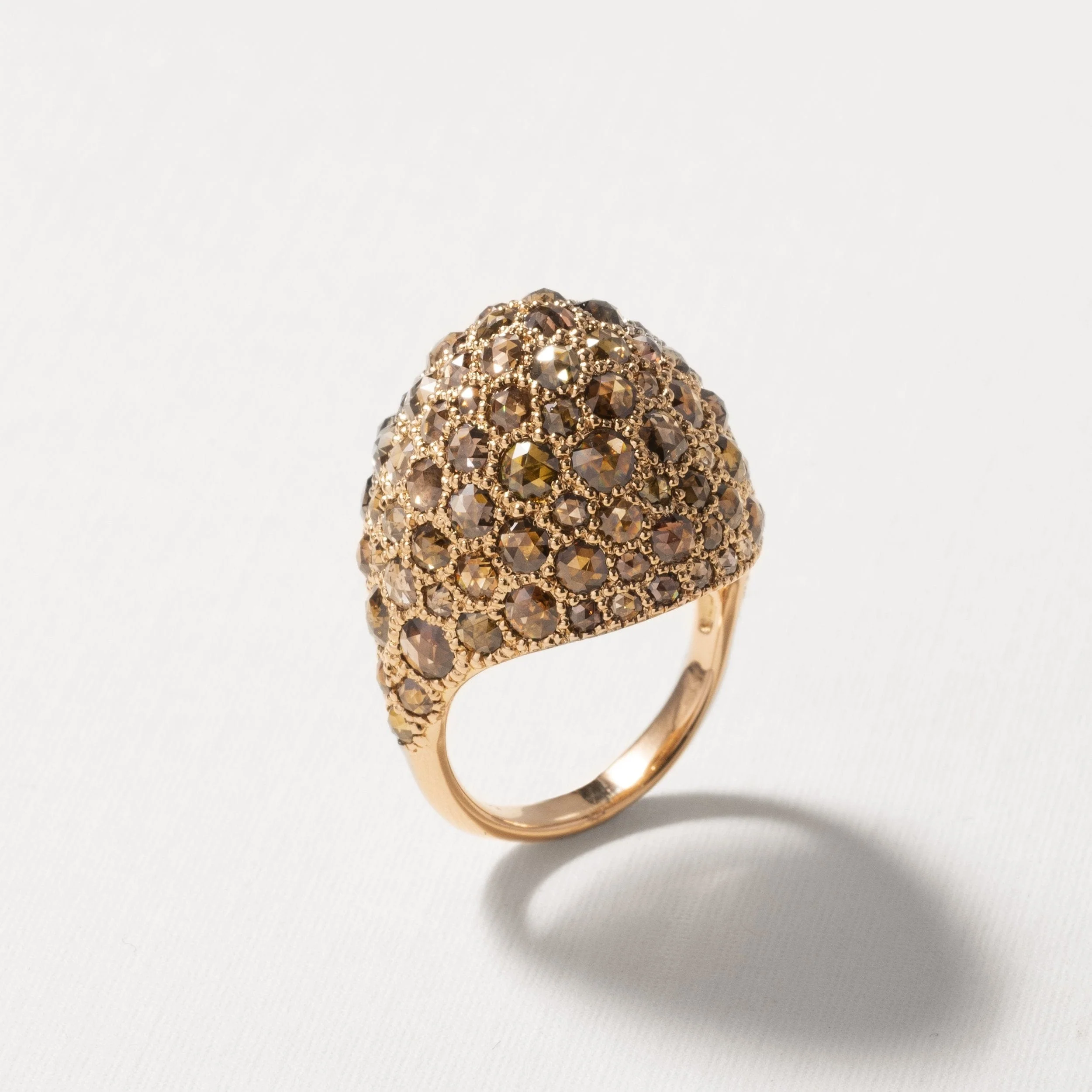 18k Rose Gold Cognac Diamond Pave Dome Ring