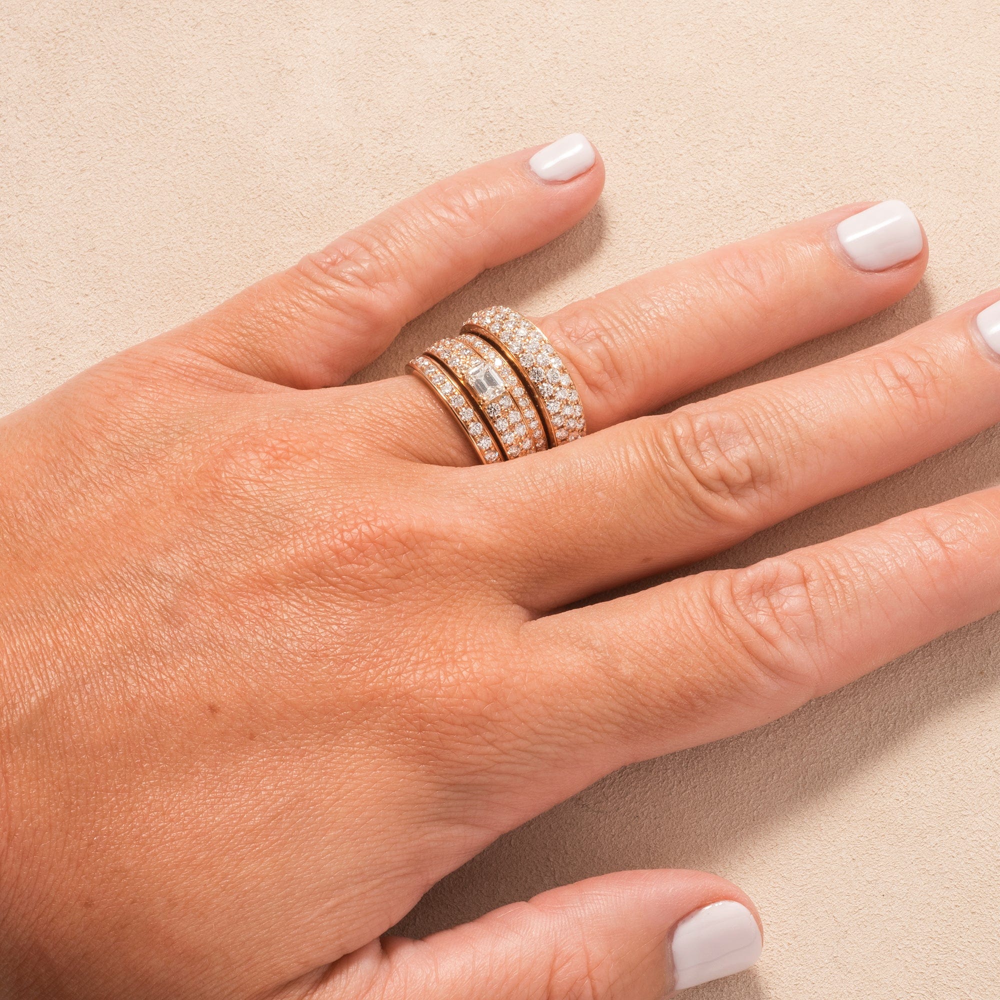 18K Rose Gold Multi Row Pave Diamond Ring - Image 2