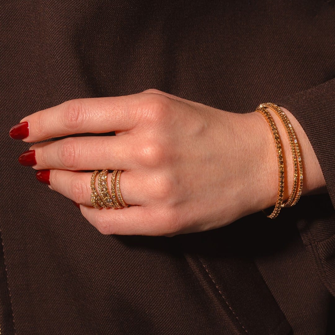 Etho Maria 18K Rose Gold Multi-Row Brown Diamond Ring - Image 4