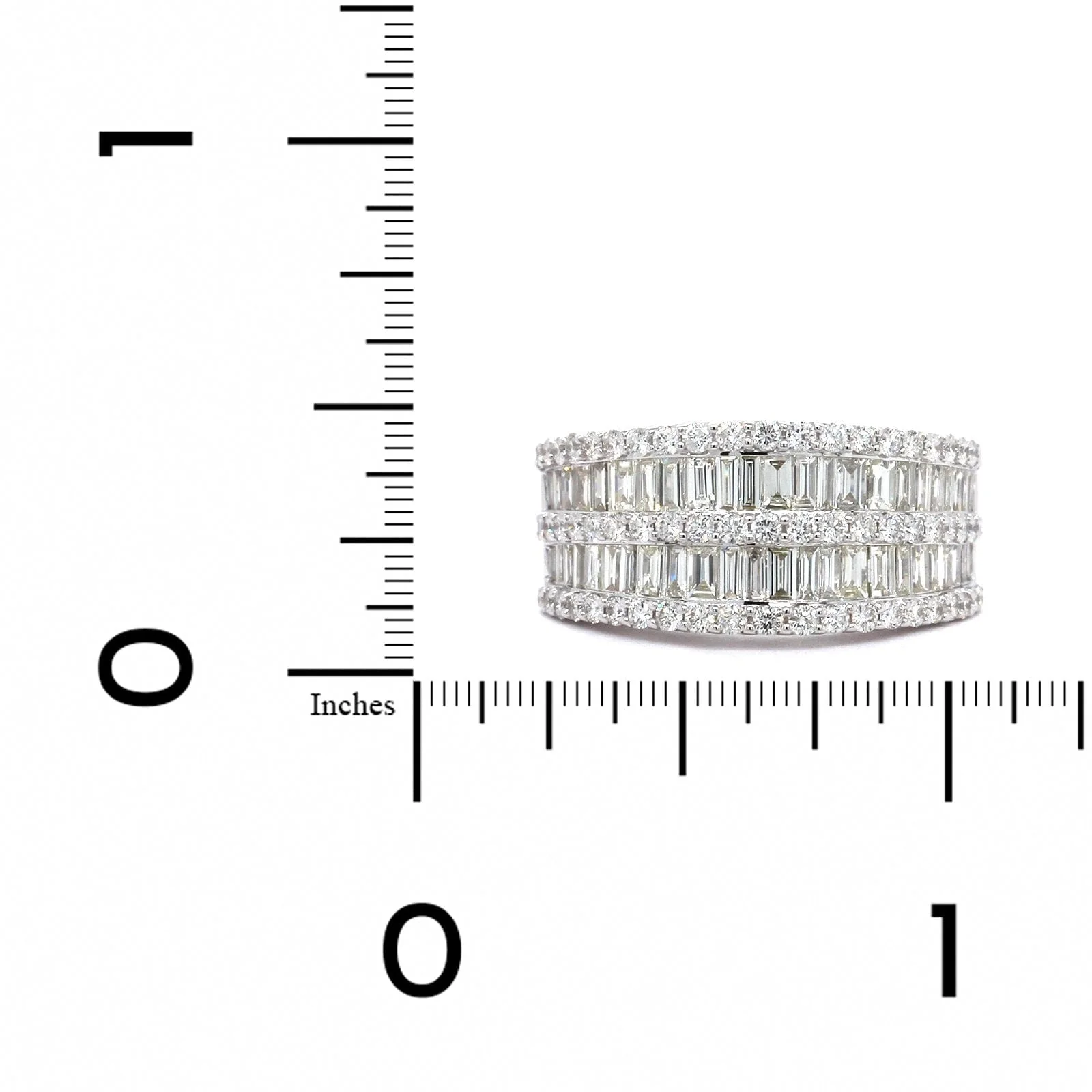 14K White Gold 5 Row Baguette and Round Diamond Band - Image 3