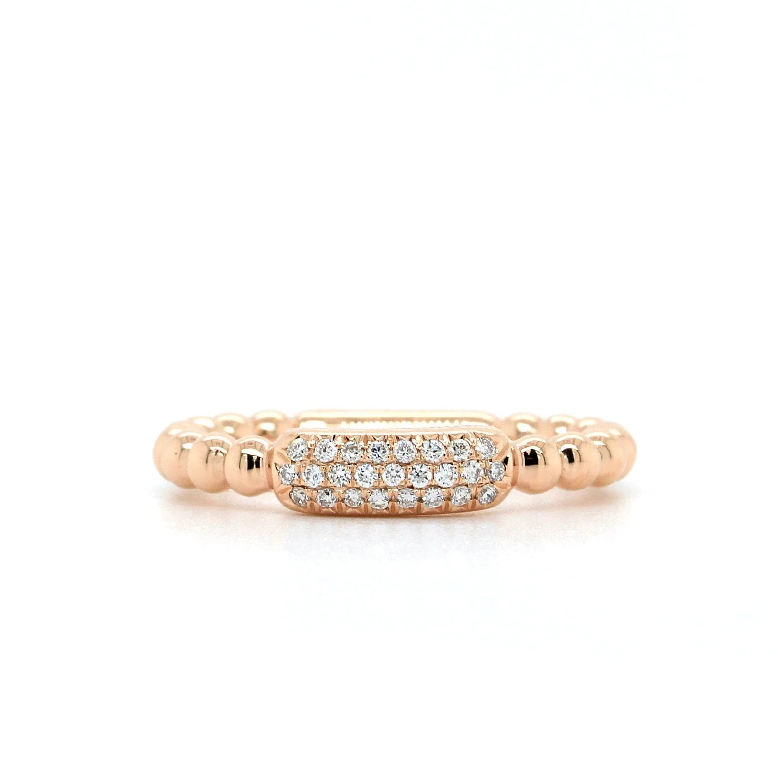 14K Rose Gold Pave Diamond Beaded Ring