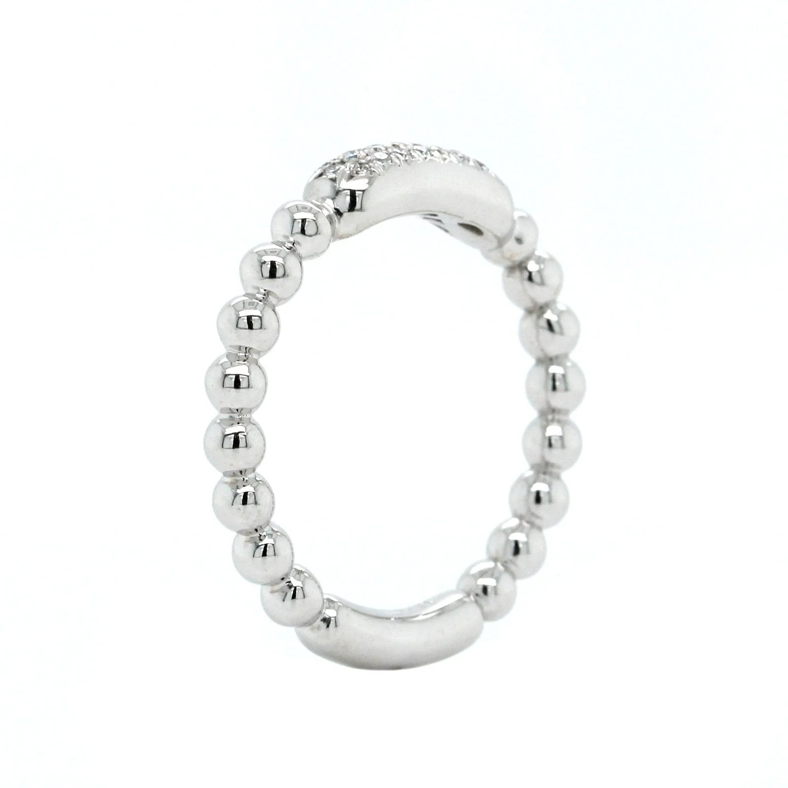 14K White Gold Pave Diamond Beaded Ring - Image 2