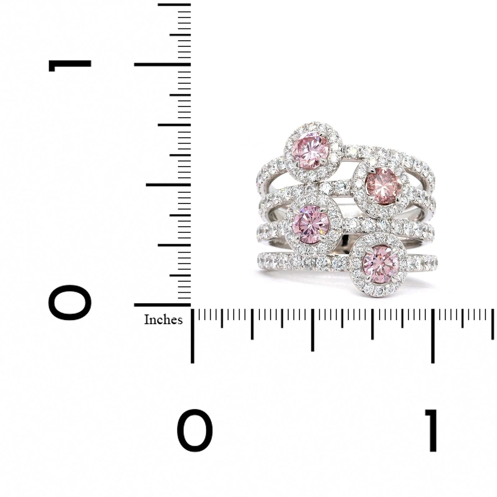 18K White Gold 4 Row Pink Diamond and Diamond Halo Ring - Image 3
