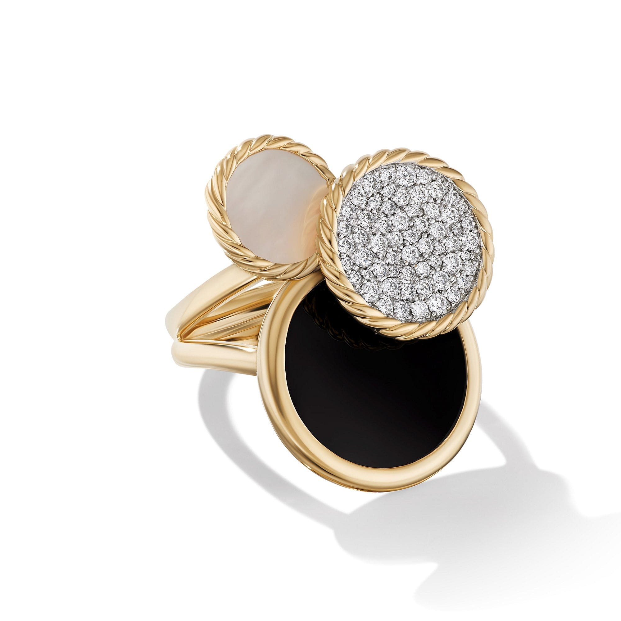 DY Elements® Cluster Ring in 18K Yellow Gold with Mother of Pearl, Black Onyx and Pavé Diamonds
