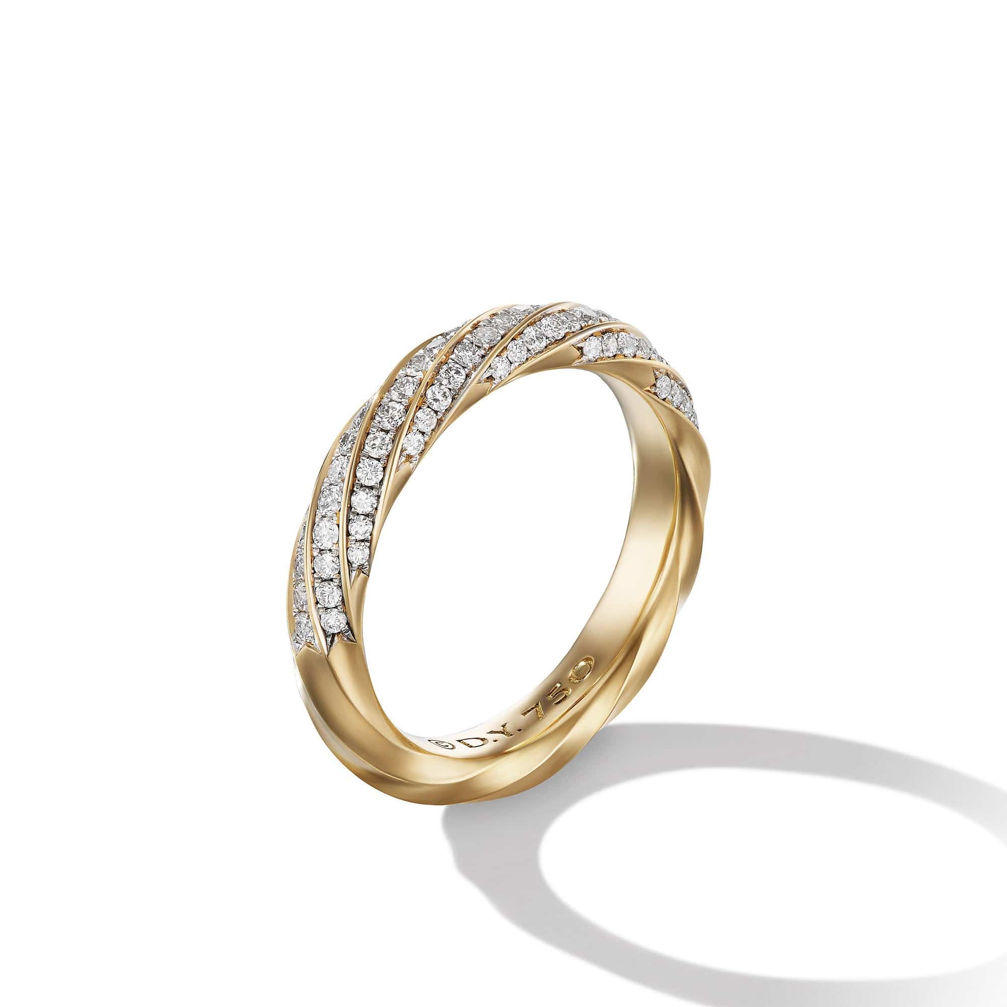 Cable Edge Band Ring in Recycled 18K Yellow Gold with Pavé Diamonds - Image 2