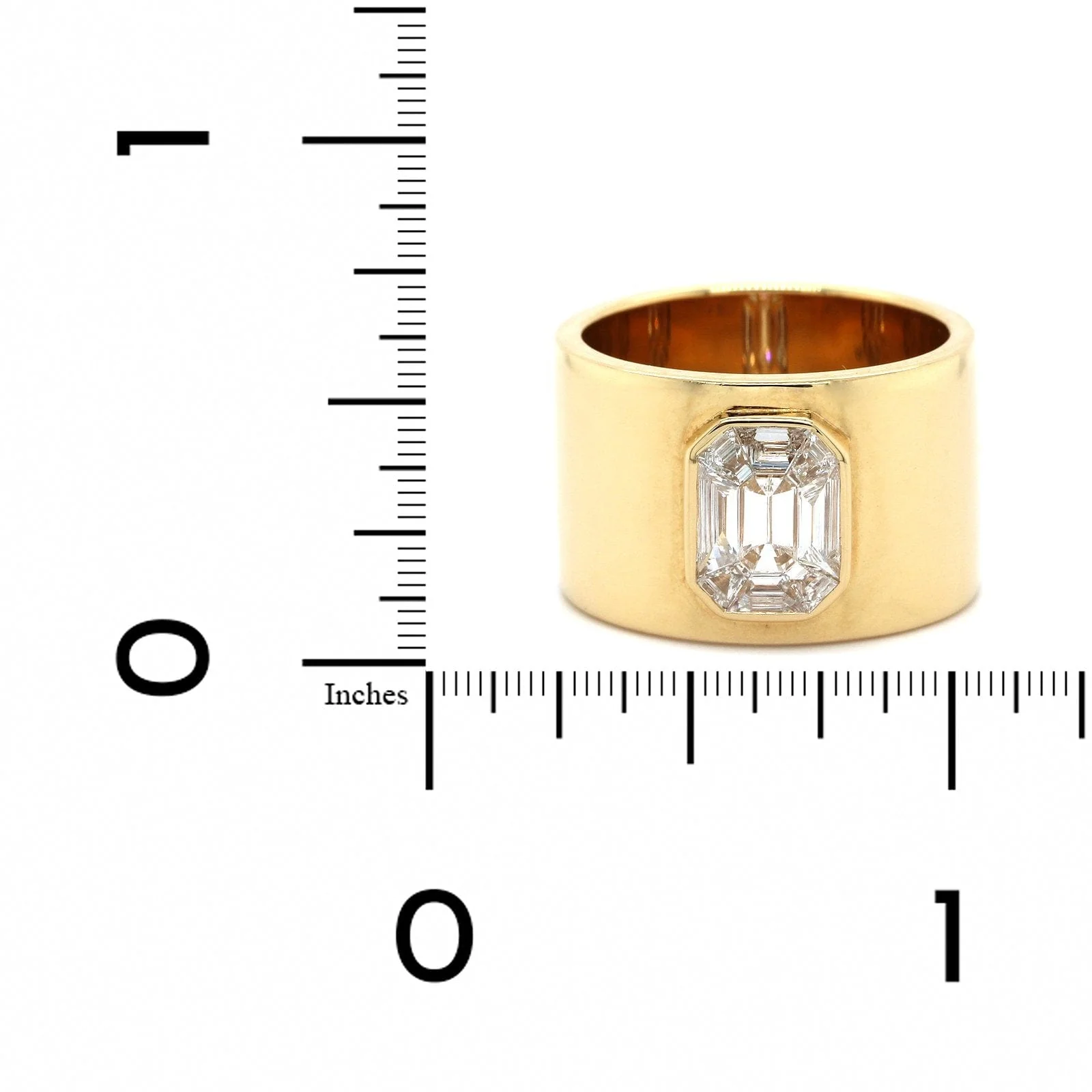 18K Yellow Gold Diamond Cluster Bezel Set Wide Ring - Image 4