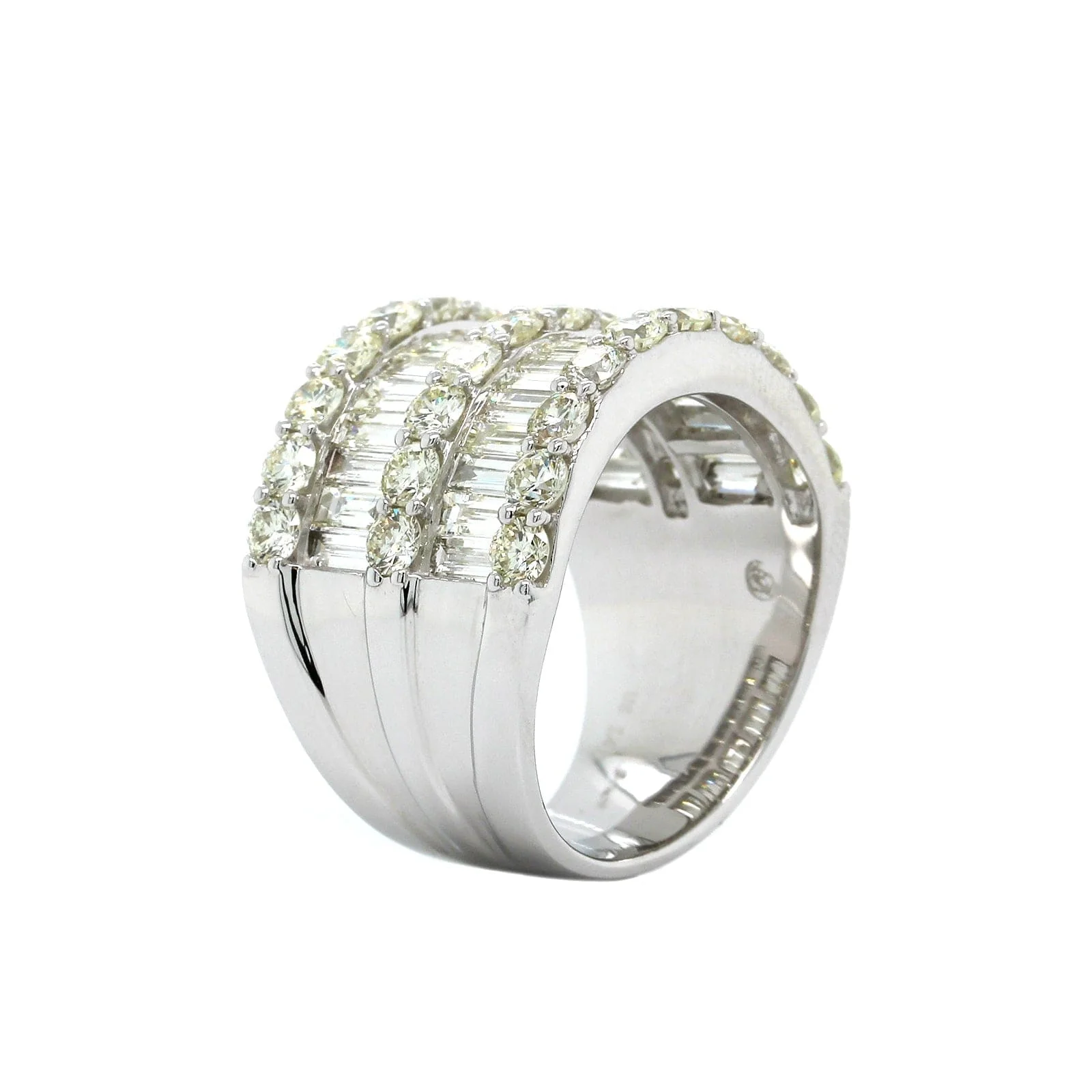 14K White Gold 5 Row Round and Baguette Diamond Ring - Image 2
