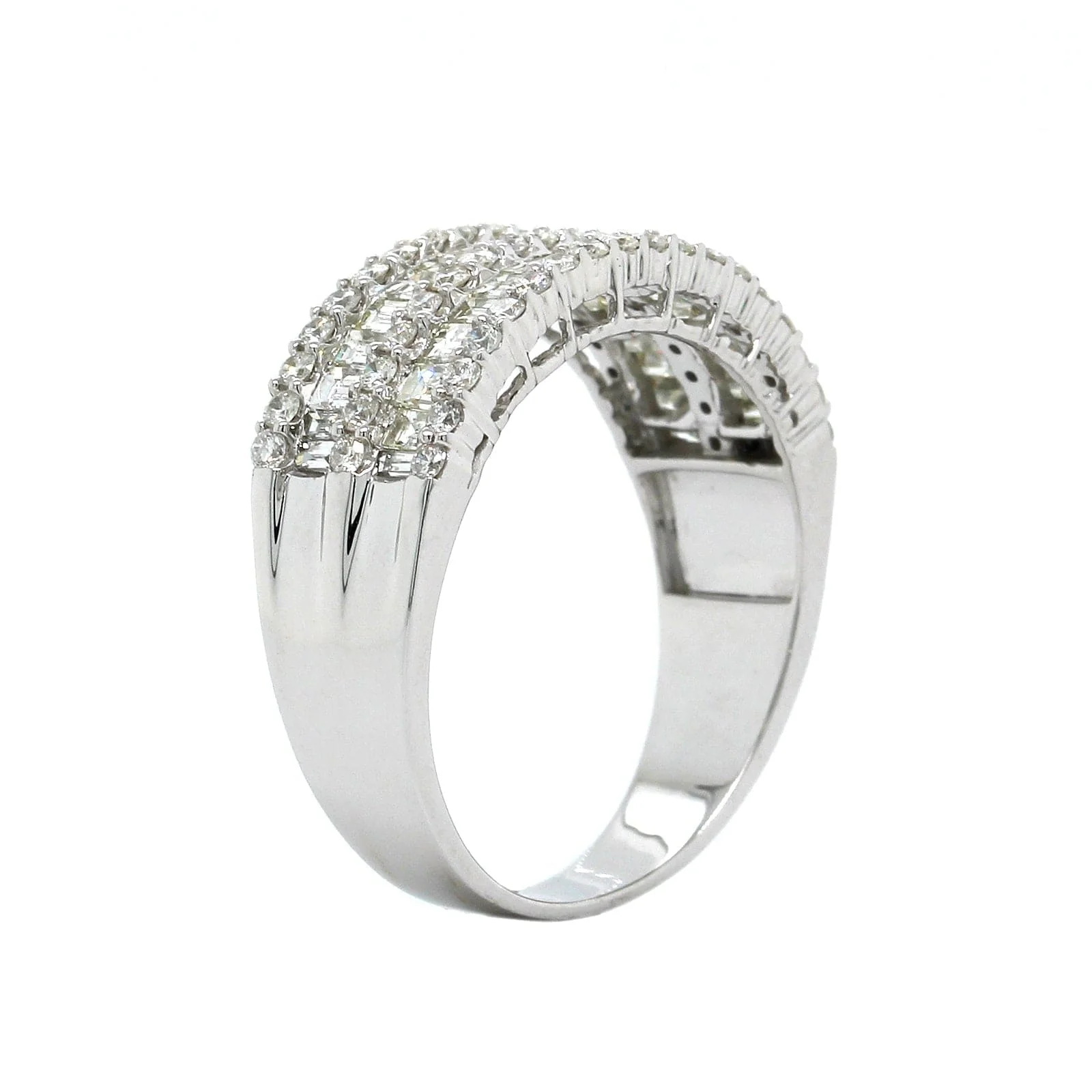 14K White Gold 5 Row Round and Baguette Diamond Ring - Image 2