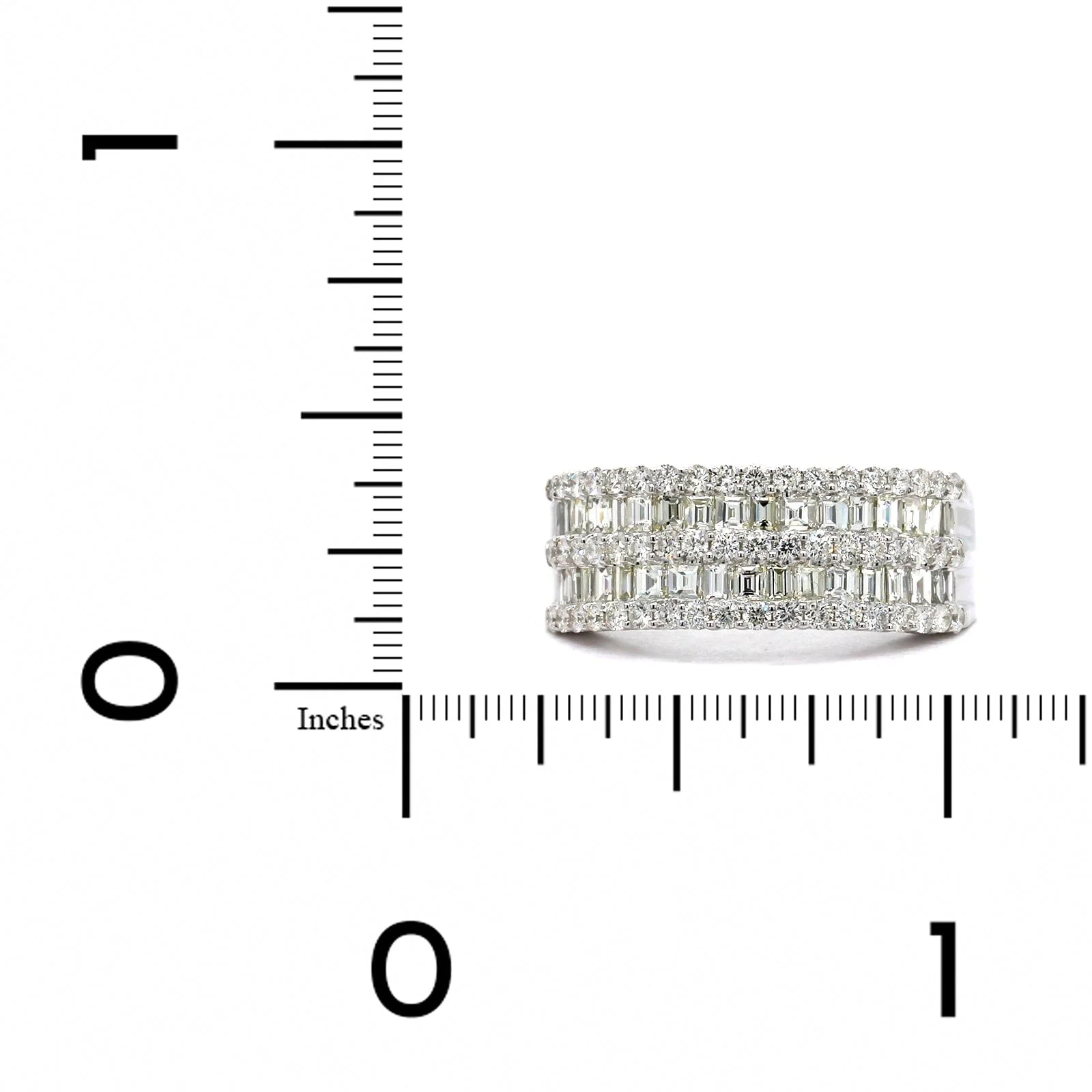 14K White Gold 5 Row Round and Baguette Diamond Ring - Image 3