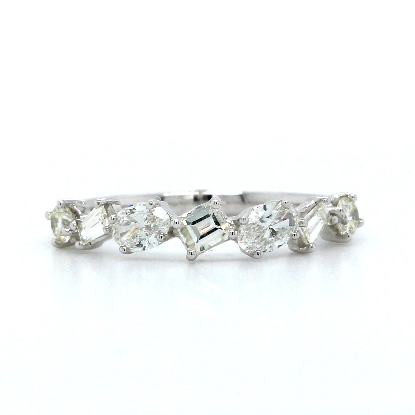 14K White Gold Round and Baguette Diamond Ring