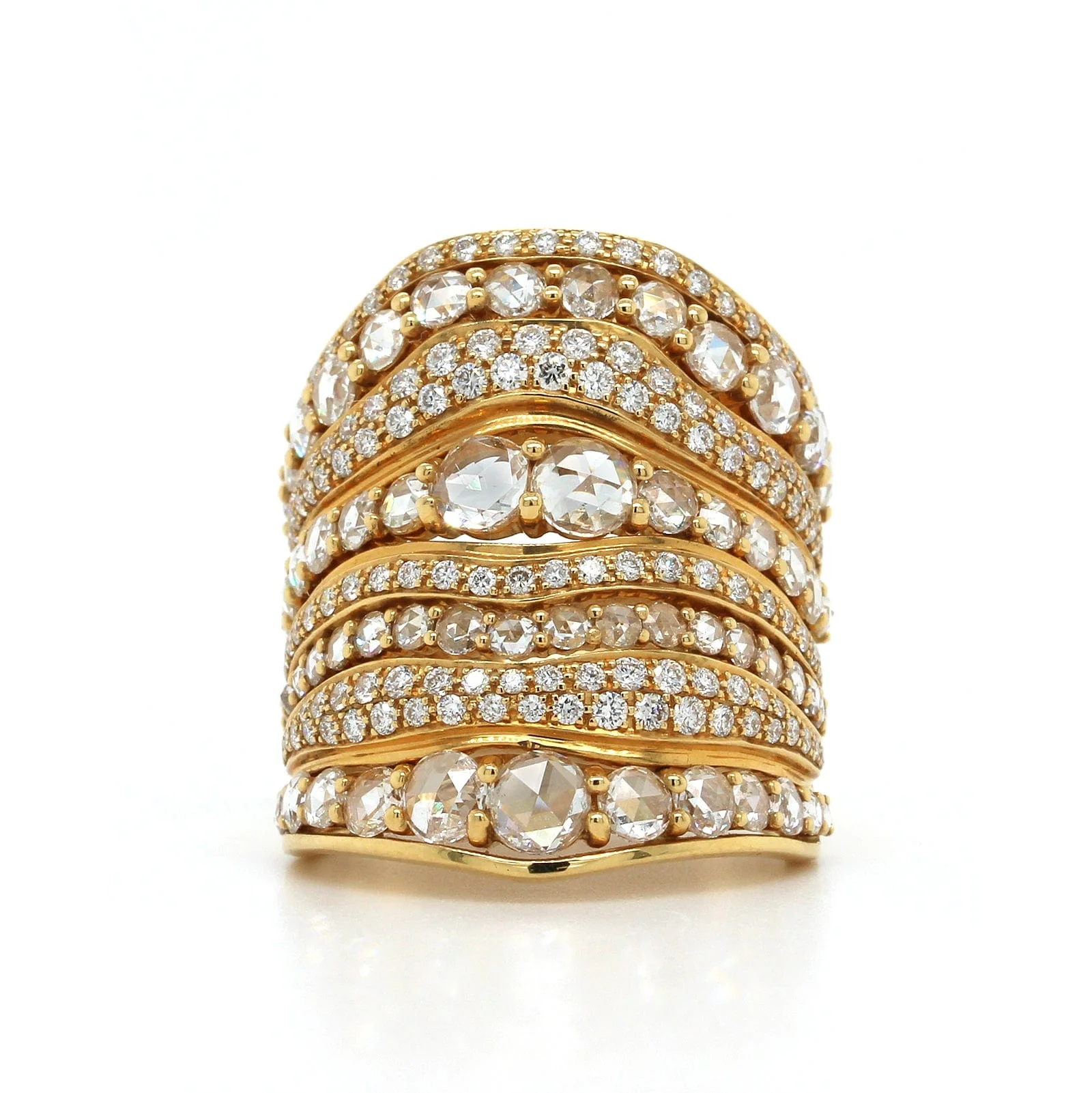 Etho Maria 18K Yellow Gold Multi Row Rose Cut Diamond Ring - Image 4
