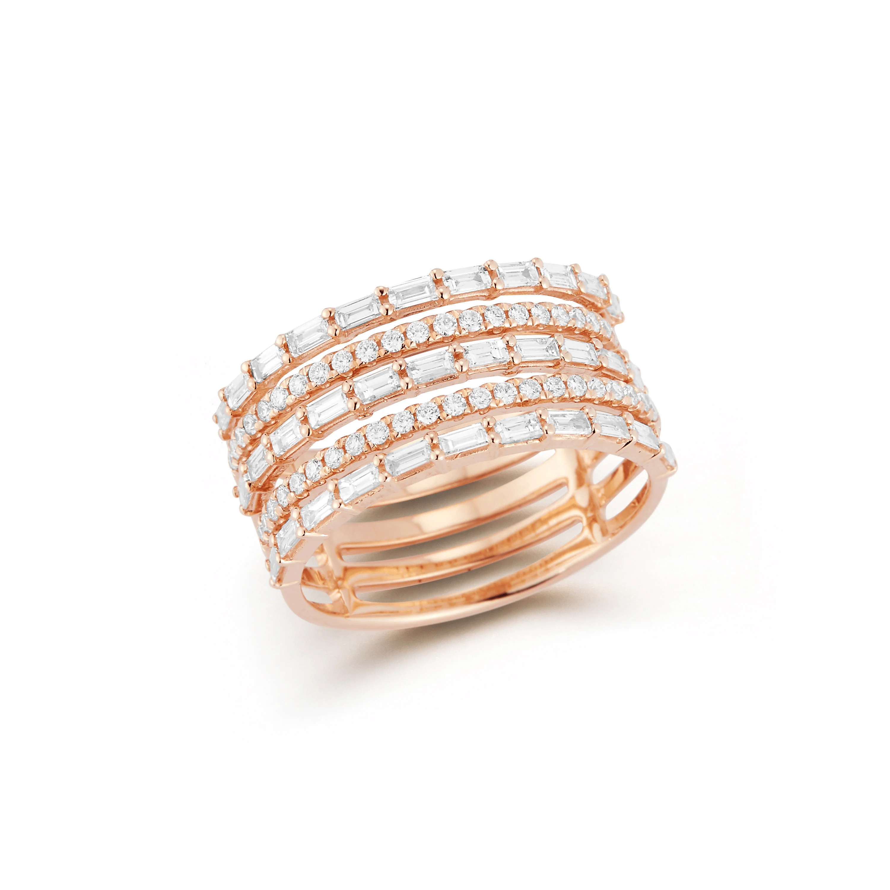 14K Rose Gold 5 Row Diamond Ring