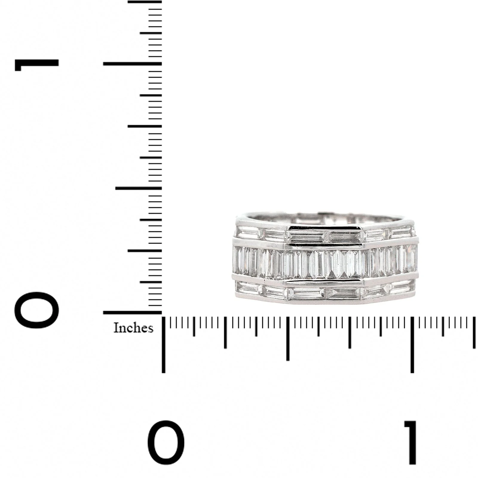 18K White Gold 3 Row Baguette Diamond Ring - Image 4