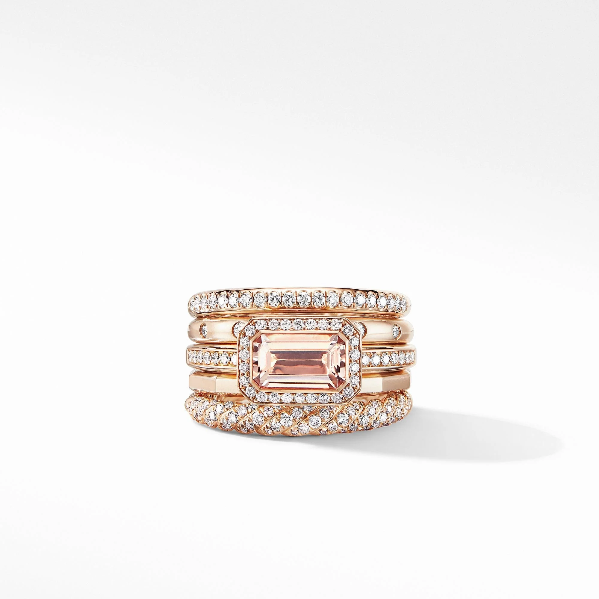 Stax Statement Ring in 18K Rose Gold with Morganite and Pavé Diamonds - Image 3