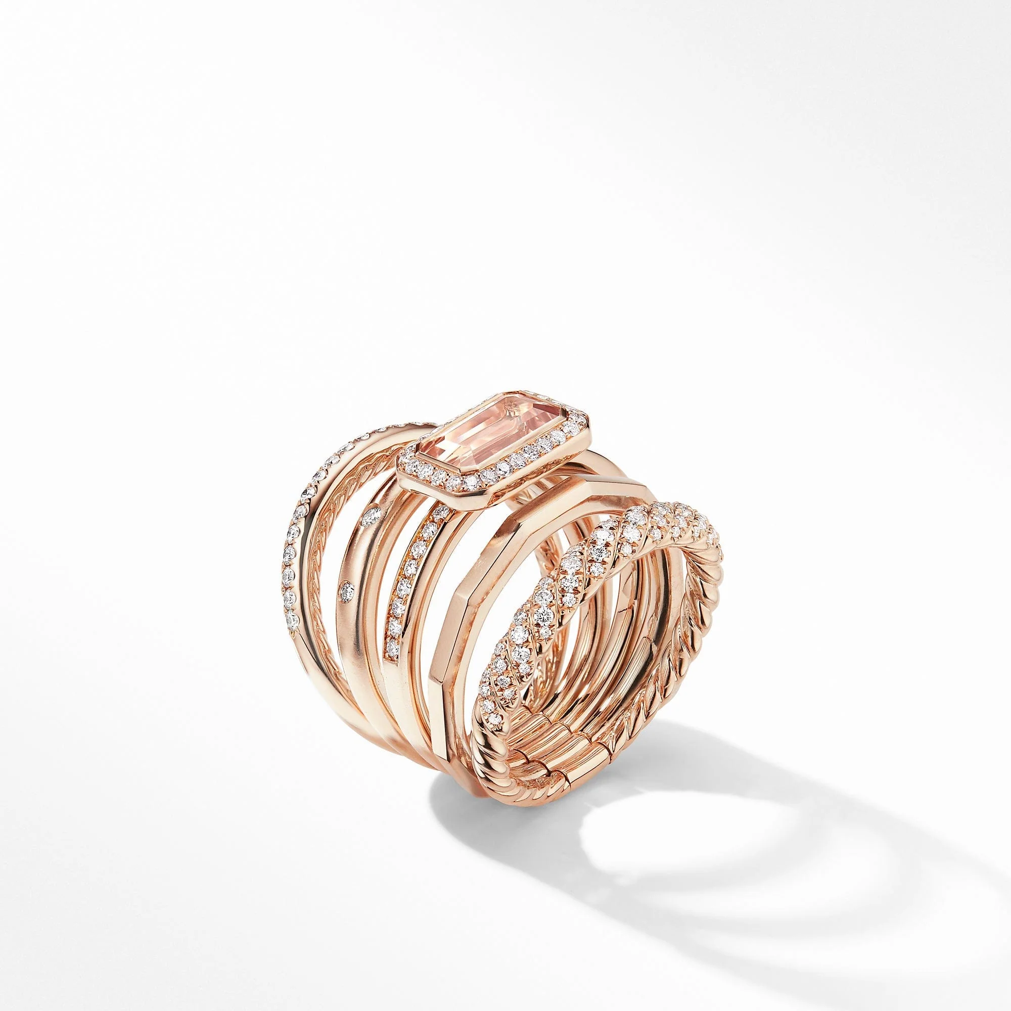 Stax Statement Ring in 18K Rose Gold with Morganite and Pavé Diamonds - Image 4