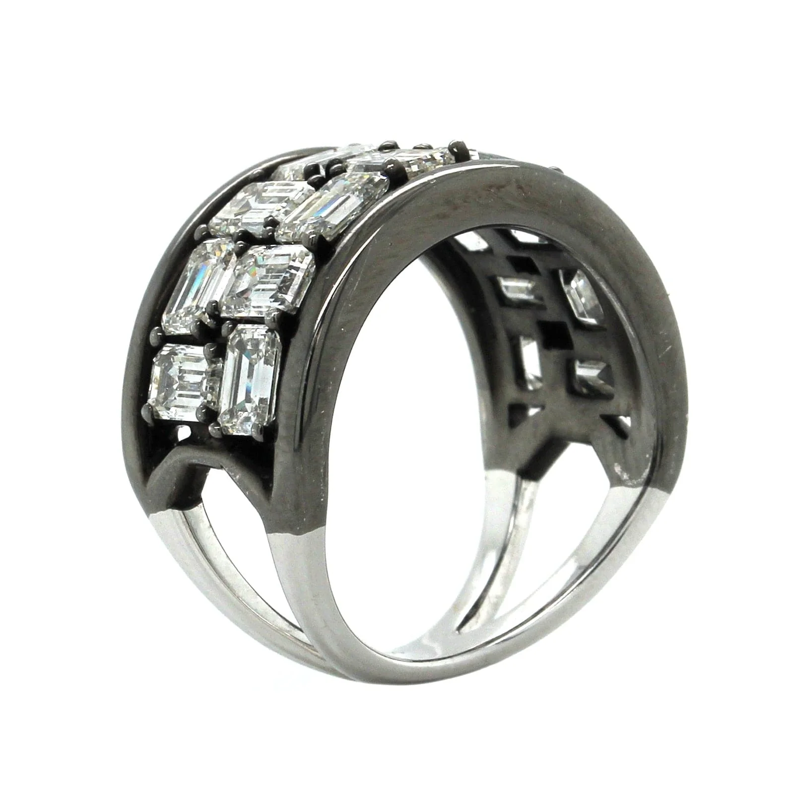 Etho Maria Blackened 18K White Gold 2 Row Emerald Cut Diamond Ring - Image 3