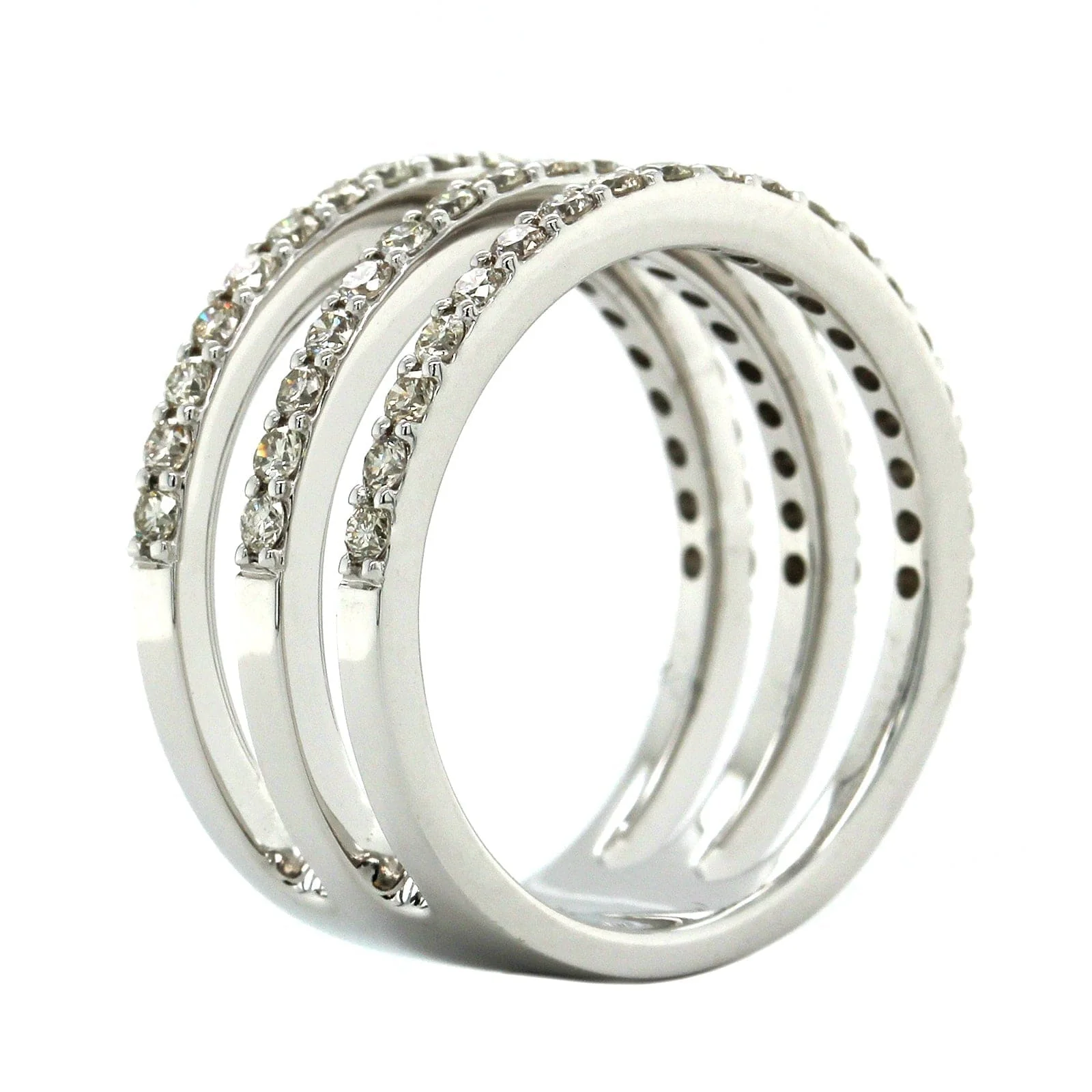 14K White Gold 3 Row Diamond Ring - Image 2
