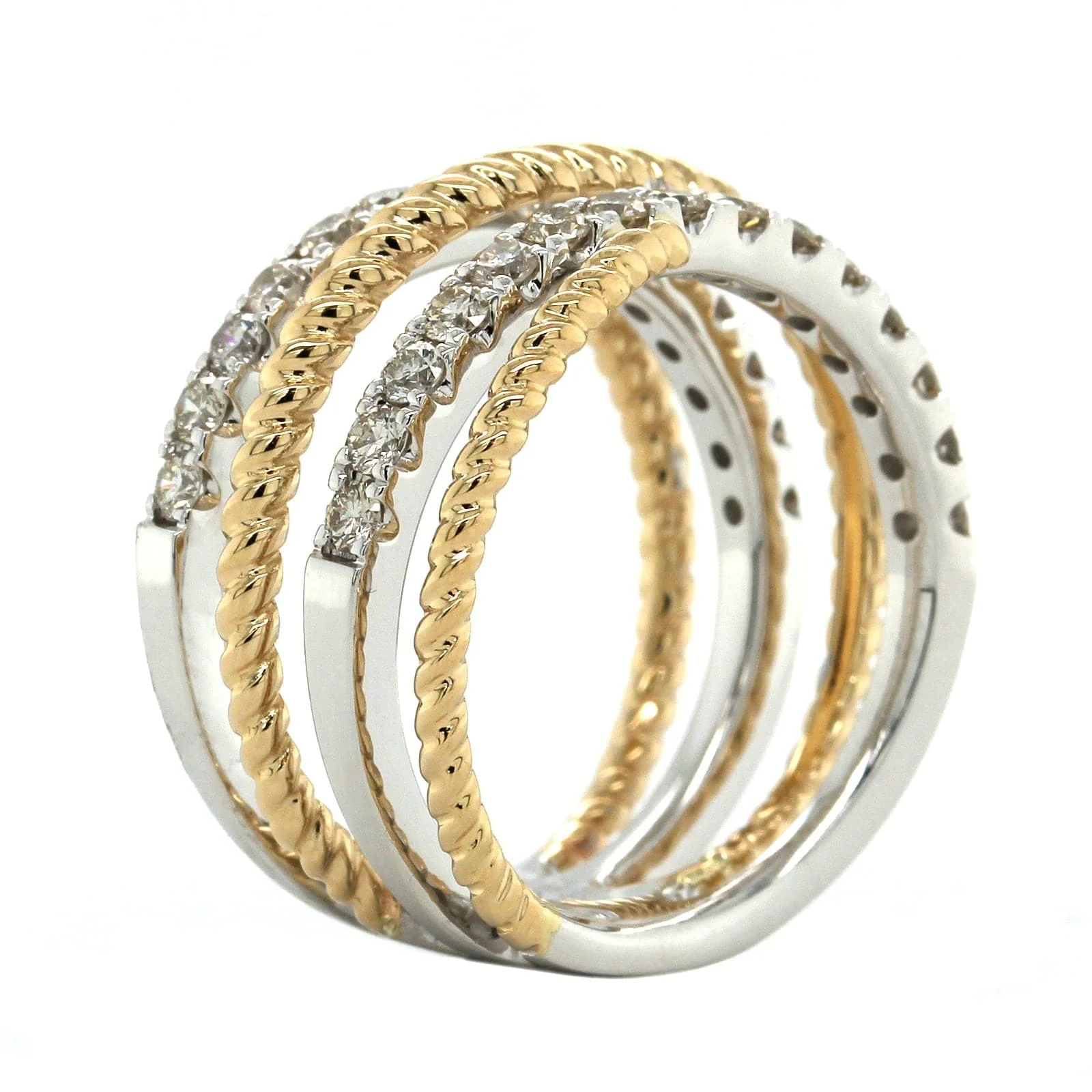 14K Two-Tone Gold 4 Row Twist Diamond Ring - Image 2