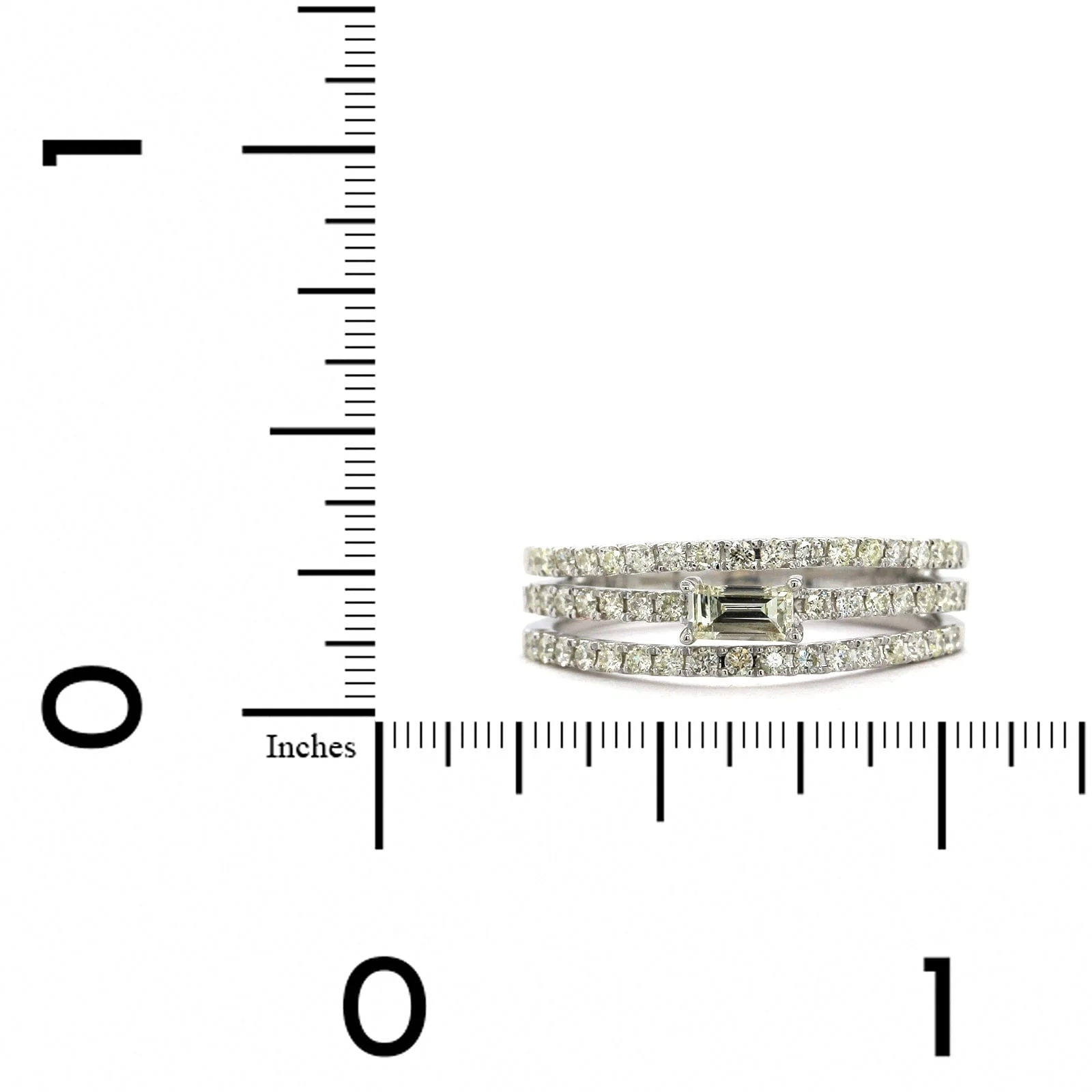 14K White Gold 3 Row Round Baguette Center Diamond Ring - Image 3