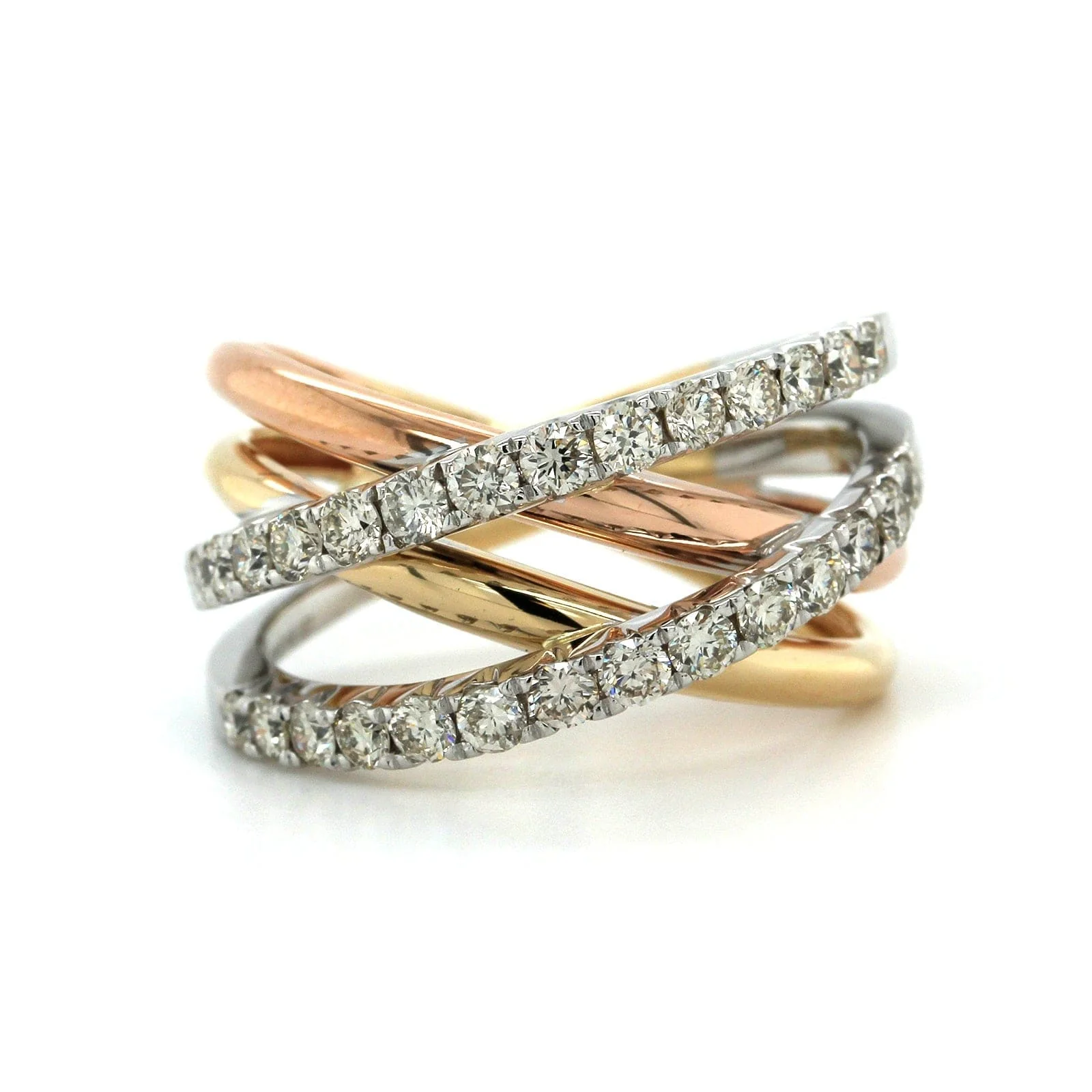 14K Tri-Color Criss Cross Diamond Ring