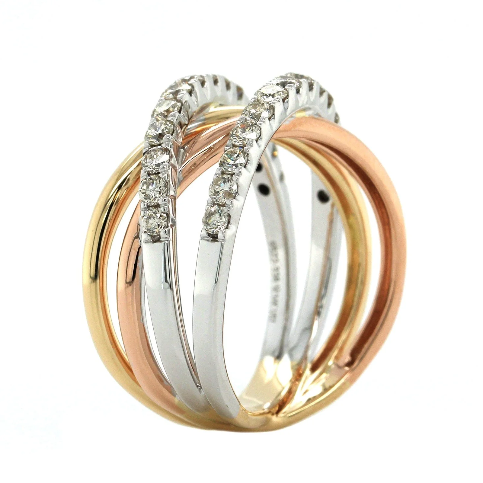 14K Tri-Color Criss Cross Diamond Ring - Image 2