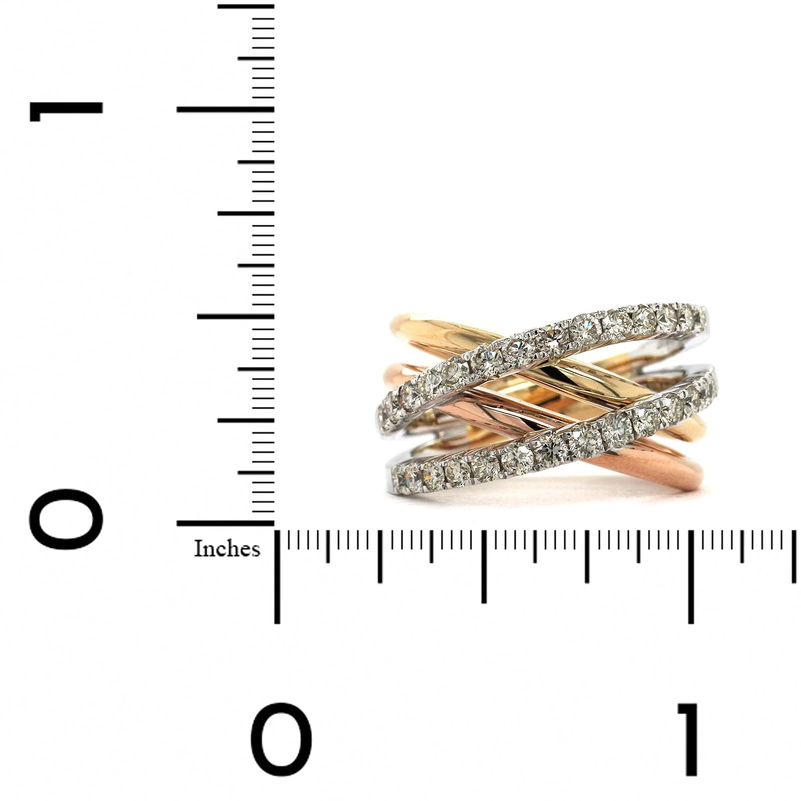 14K Tri-Color Criss Cross Diamond Ring - Image 3