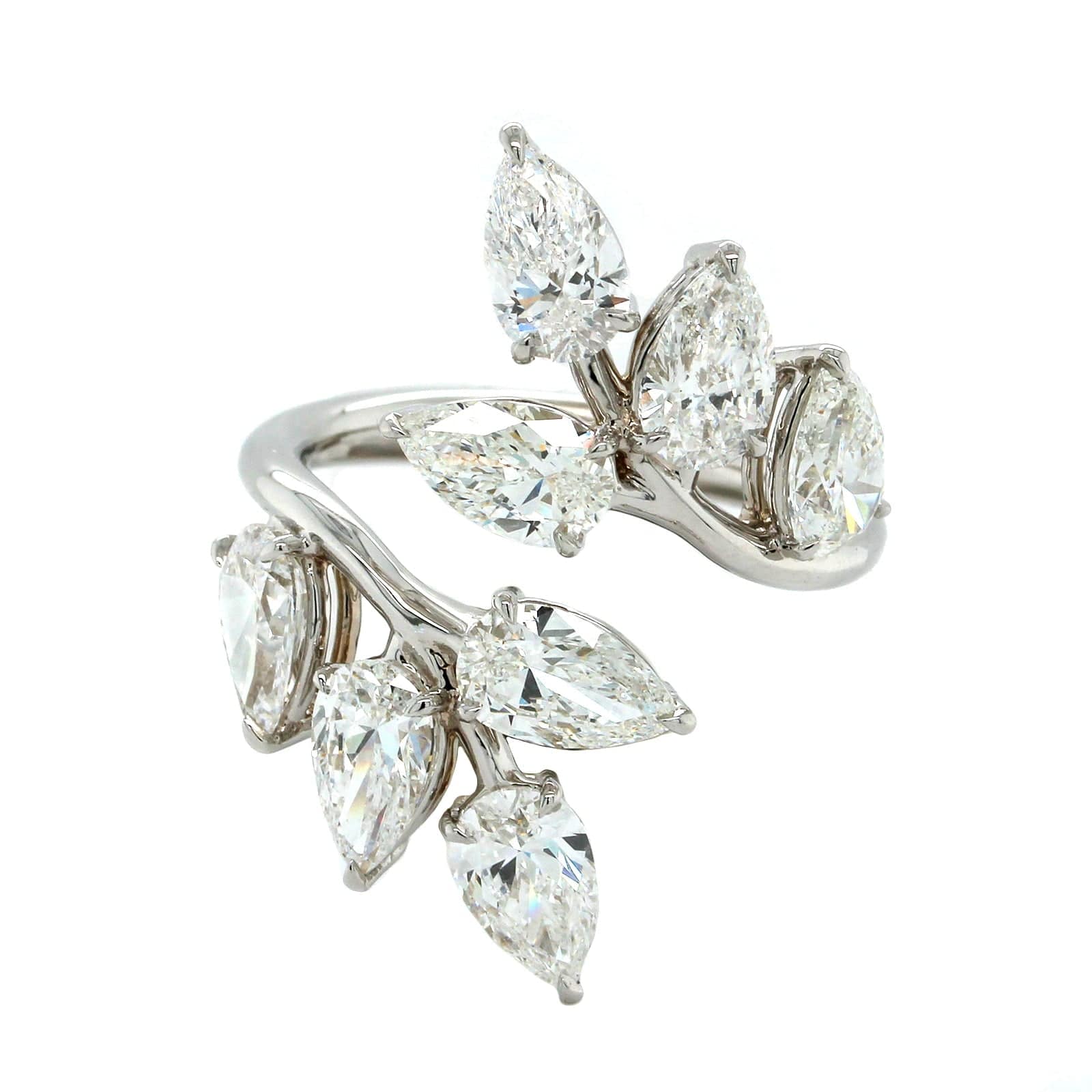 18K White Gold Pear Shape Diamond Bypass Ring