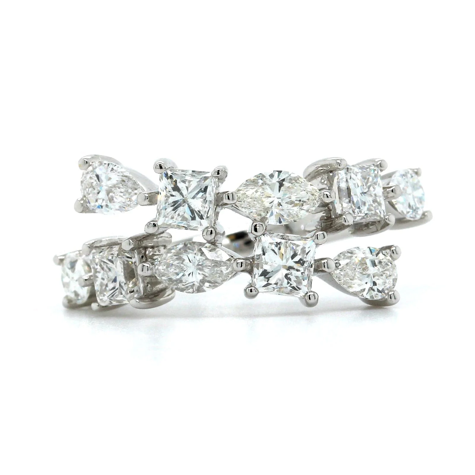 18K White Gold Multi Diamond Shape Bypass Ring