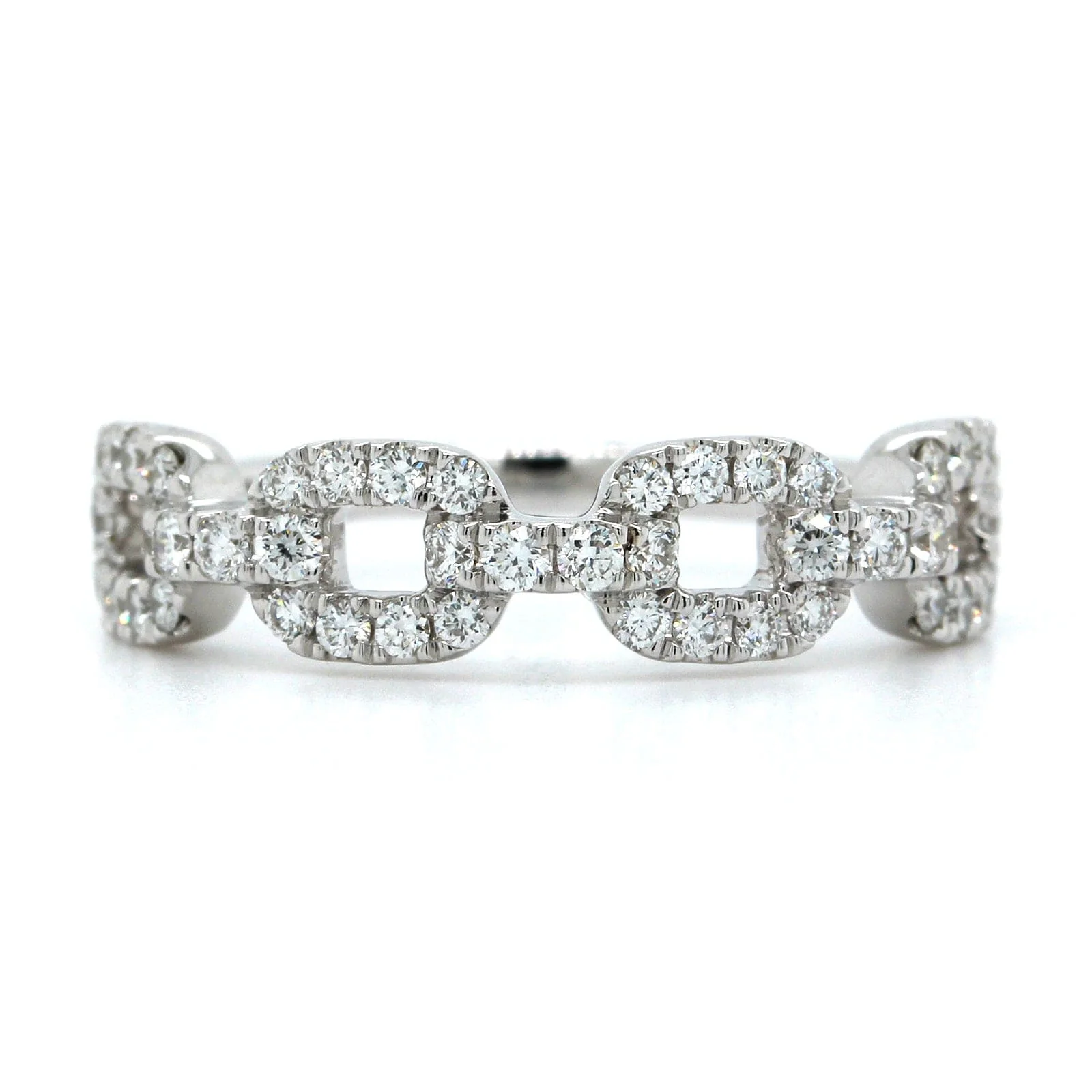 14K White Gold Link Design Pave Diamond Ring