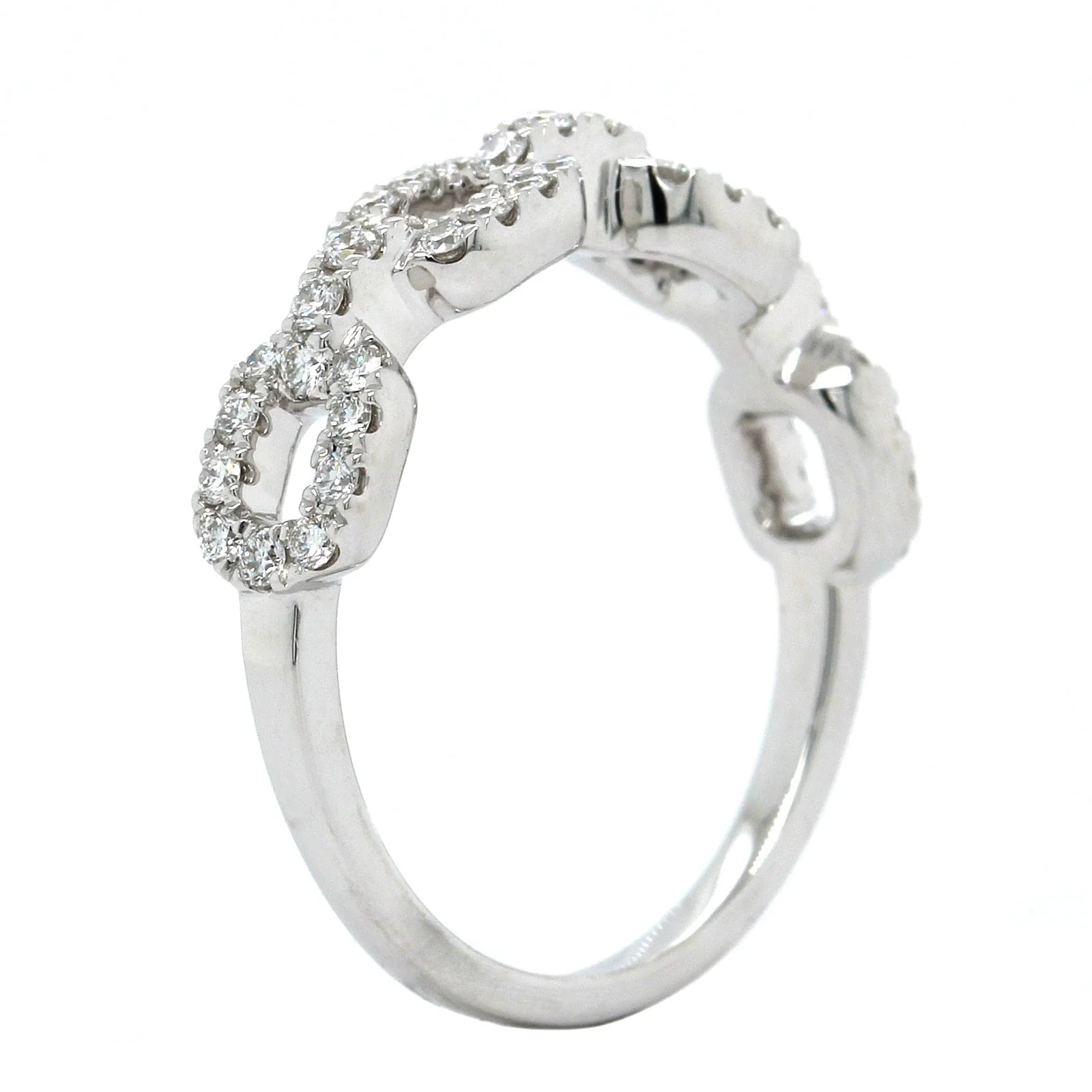 14K White Gold Link Design Pave Diamond Ring - Image 2