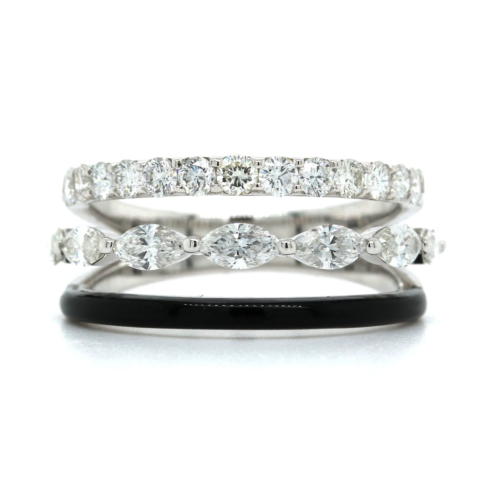 Etho Maria 18K White Gold Marquise Diamond Black Ceramic Ring - Image 4