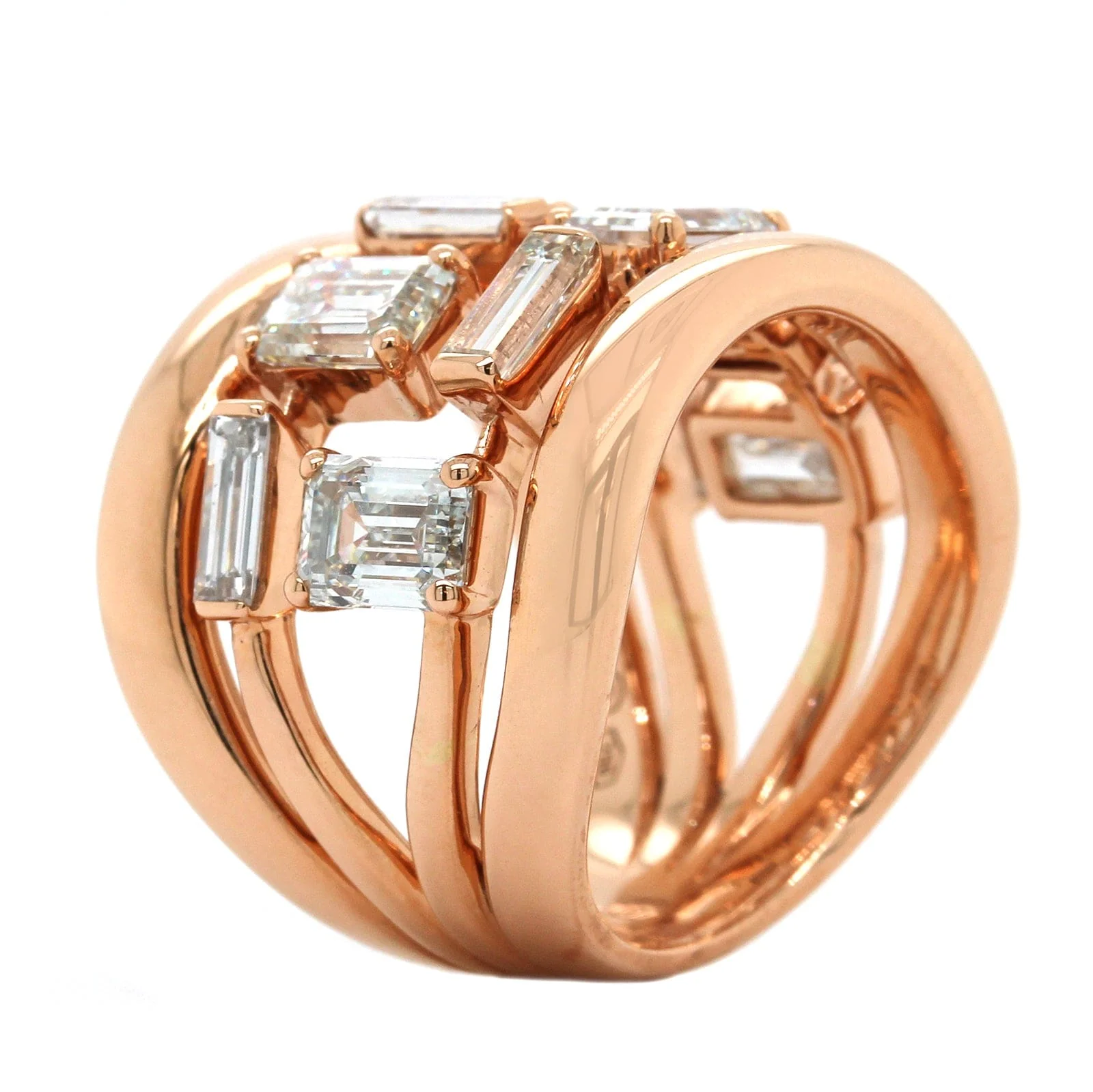 Etho Maria 18K Rose Gold Baguette Diamond Wide Ring - Image 2