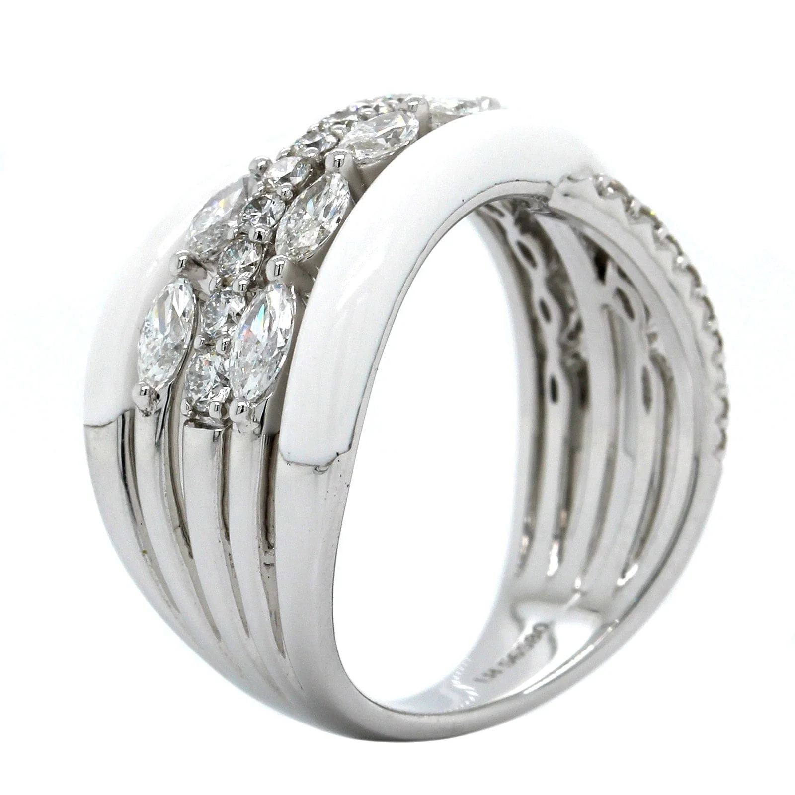 Etho Maria 18K White Gold Marquise Diamond White Ceramic Ring - Image 2