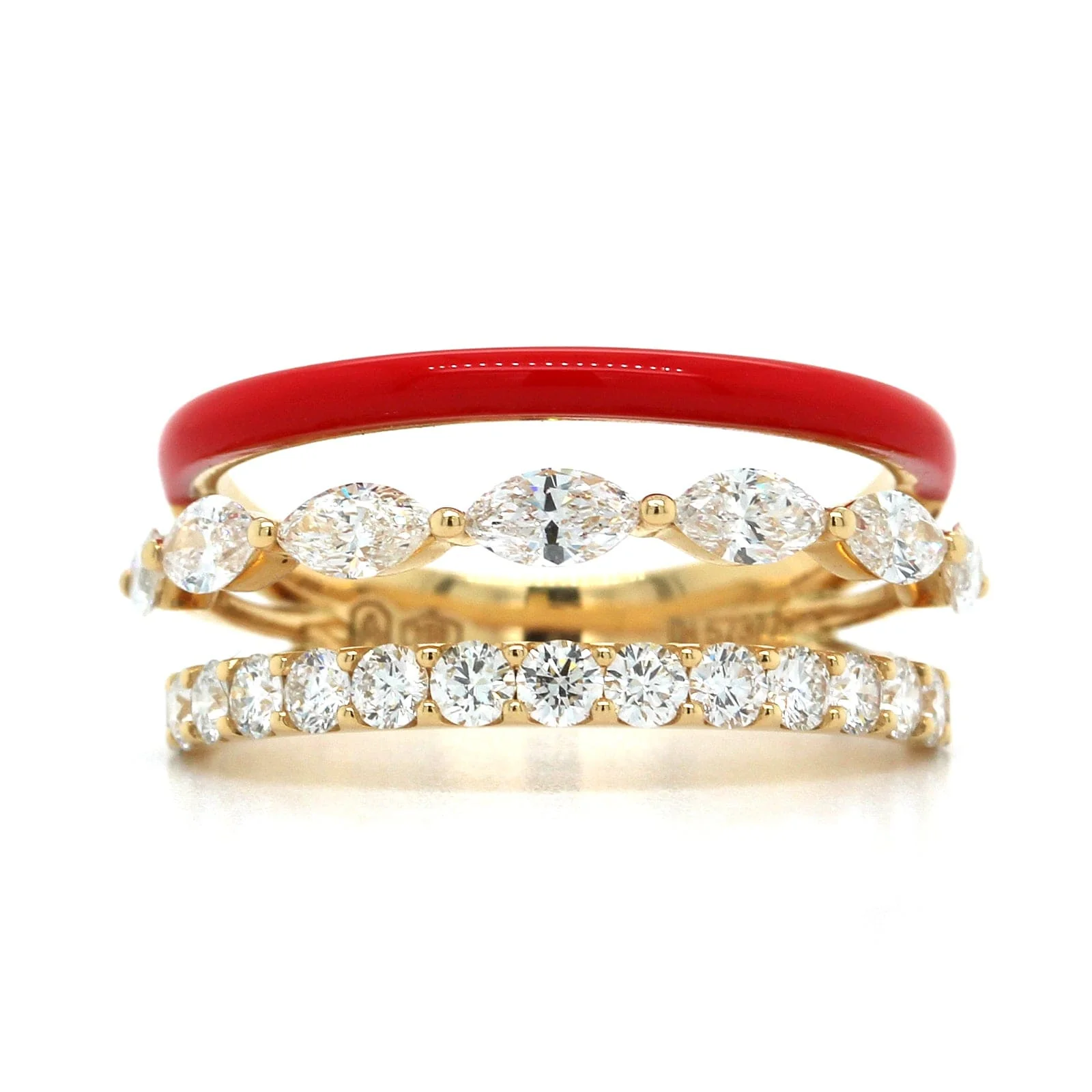 Etho Maria 18K Yellow Gold Marquise and Round Diamond Red Ceramic Ring