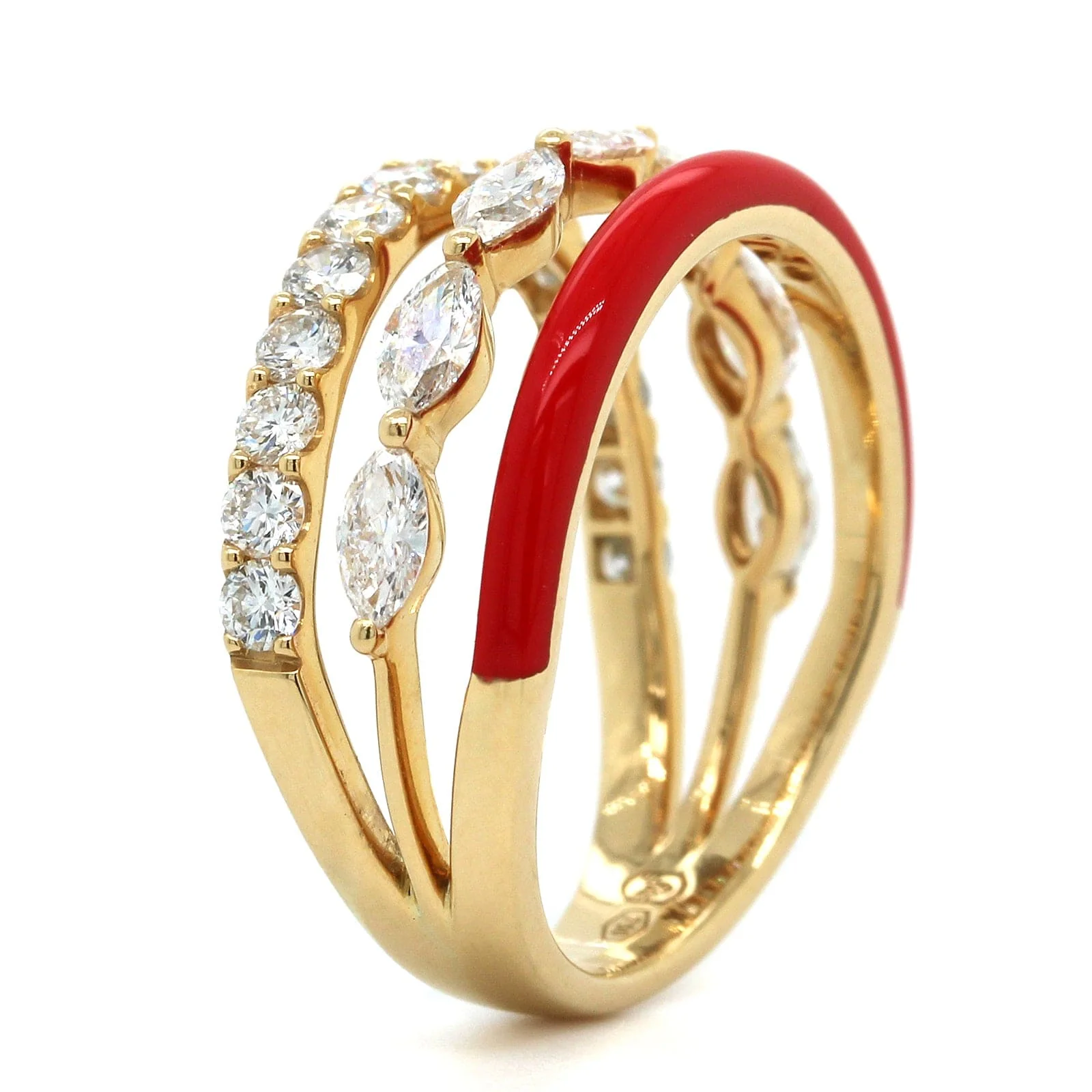 Etho Maria 18K Yellow Gold Marquise and Round Diamond Red Ceramic Ring - Image 2