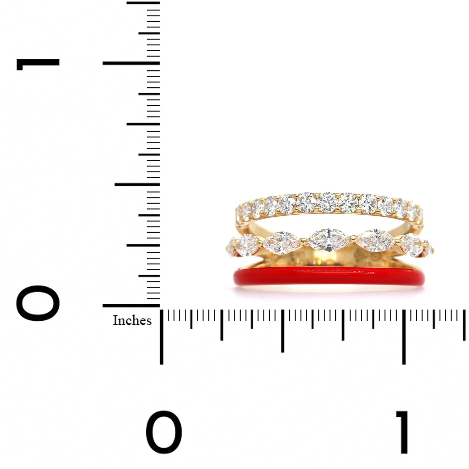 Etho Maria 18K Yellow Gold Marquise and Round Diamond Red Ceramic Ring - Image 3