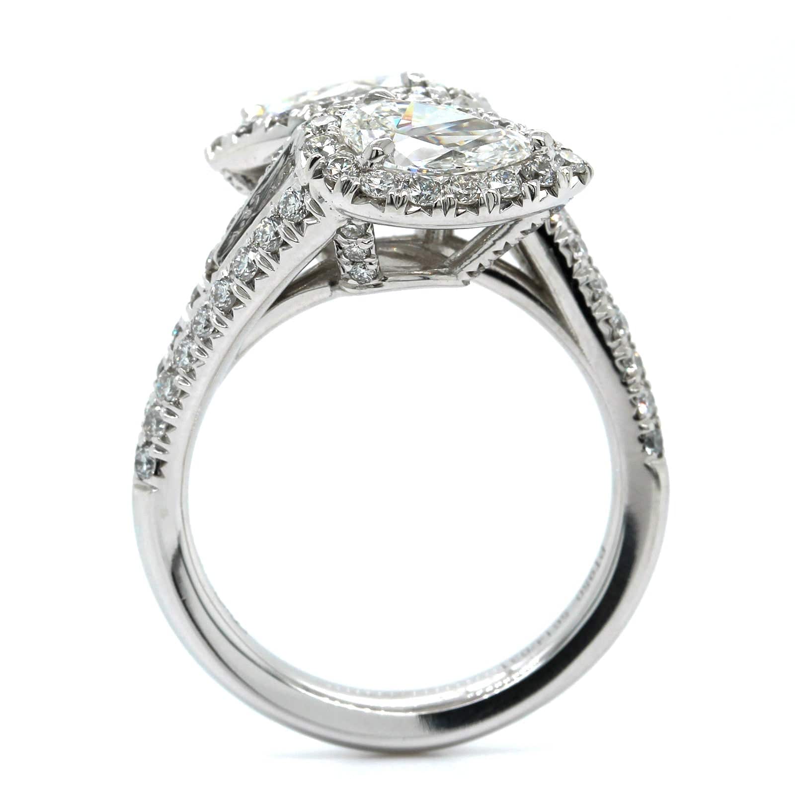 Platinum Bypass Pear Shape Diamond Halo Ring - Image 3