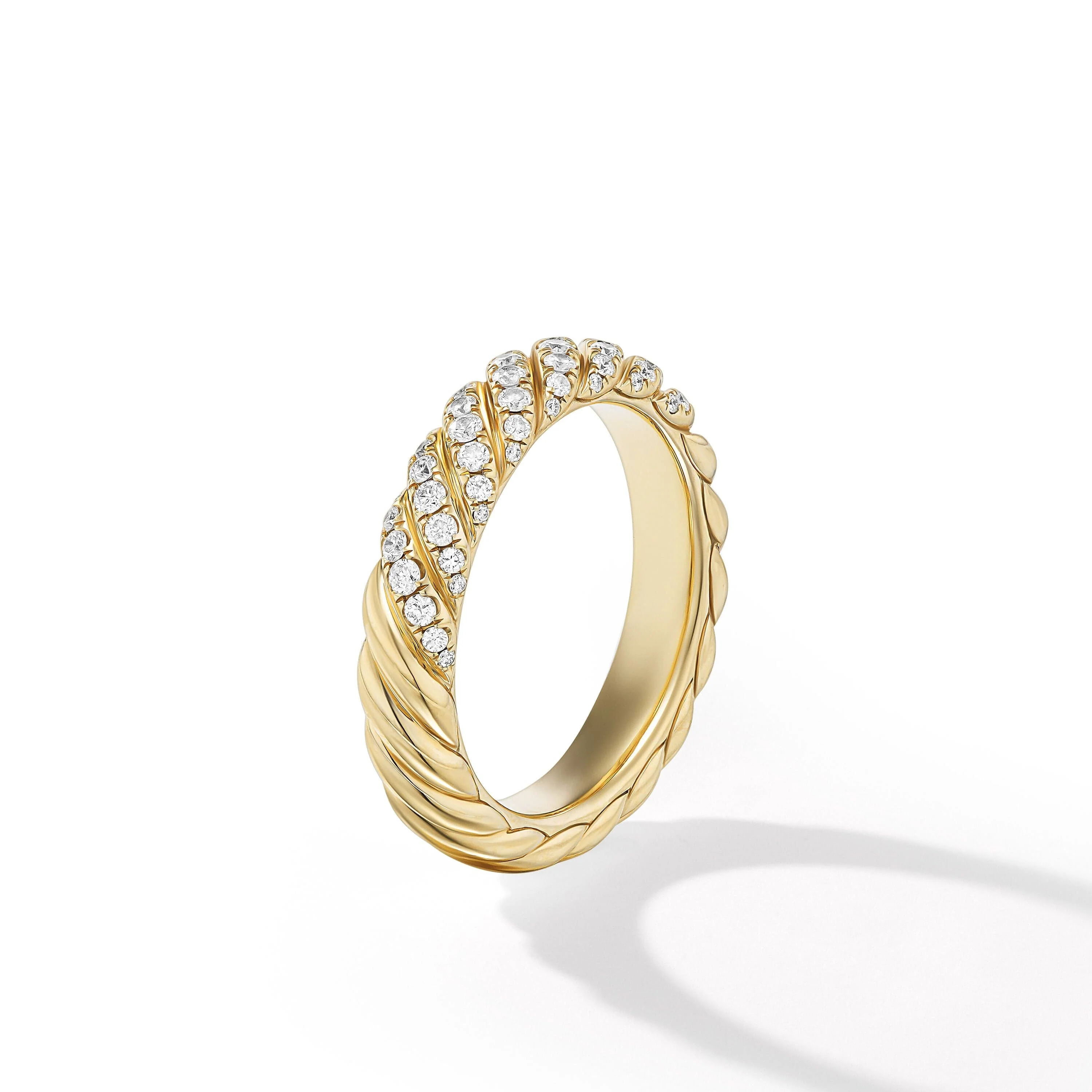 Sculpted Cable Band Ring in 18K Yellow Gold with Diamonds, 4.6mm - Image 2