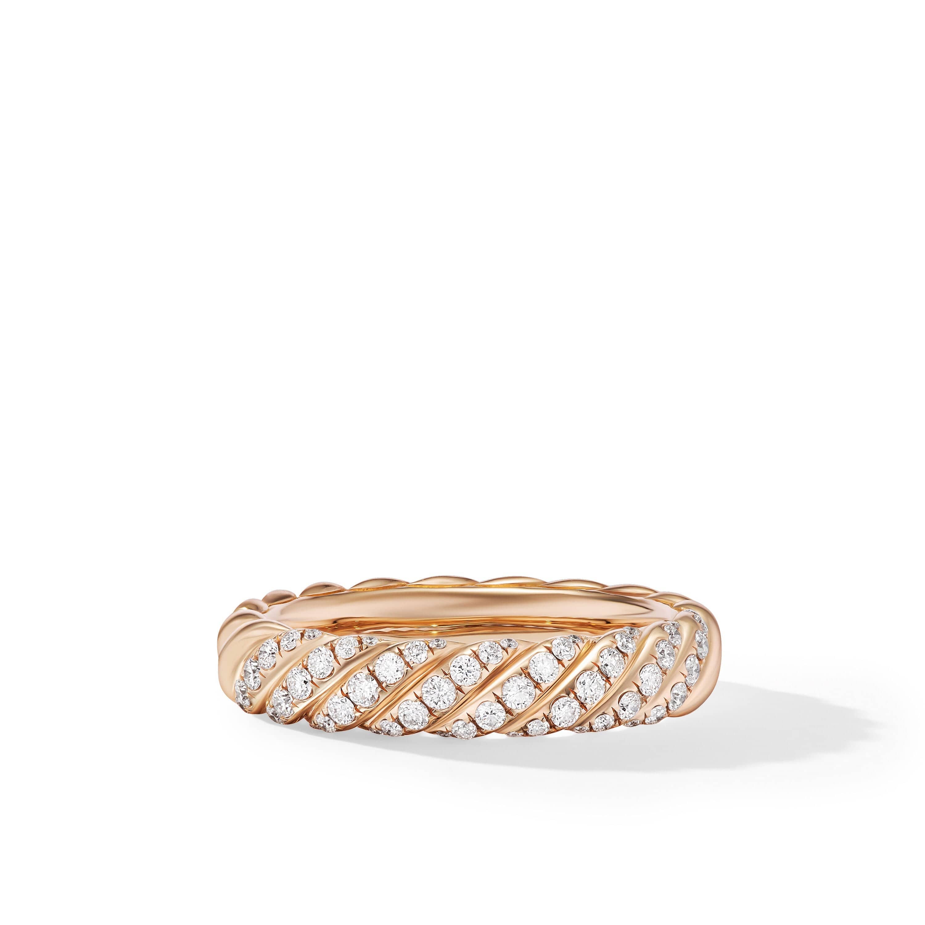 Sculpted Cable Band Ring in 18K Rose Gold with Diamonds, 4.6mm