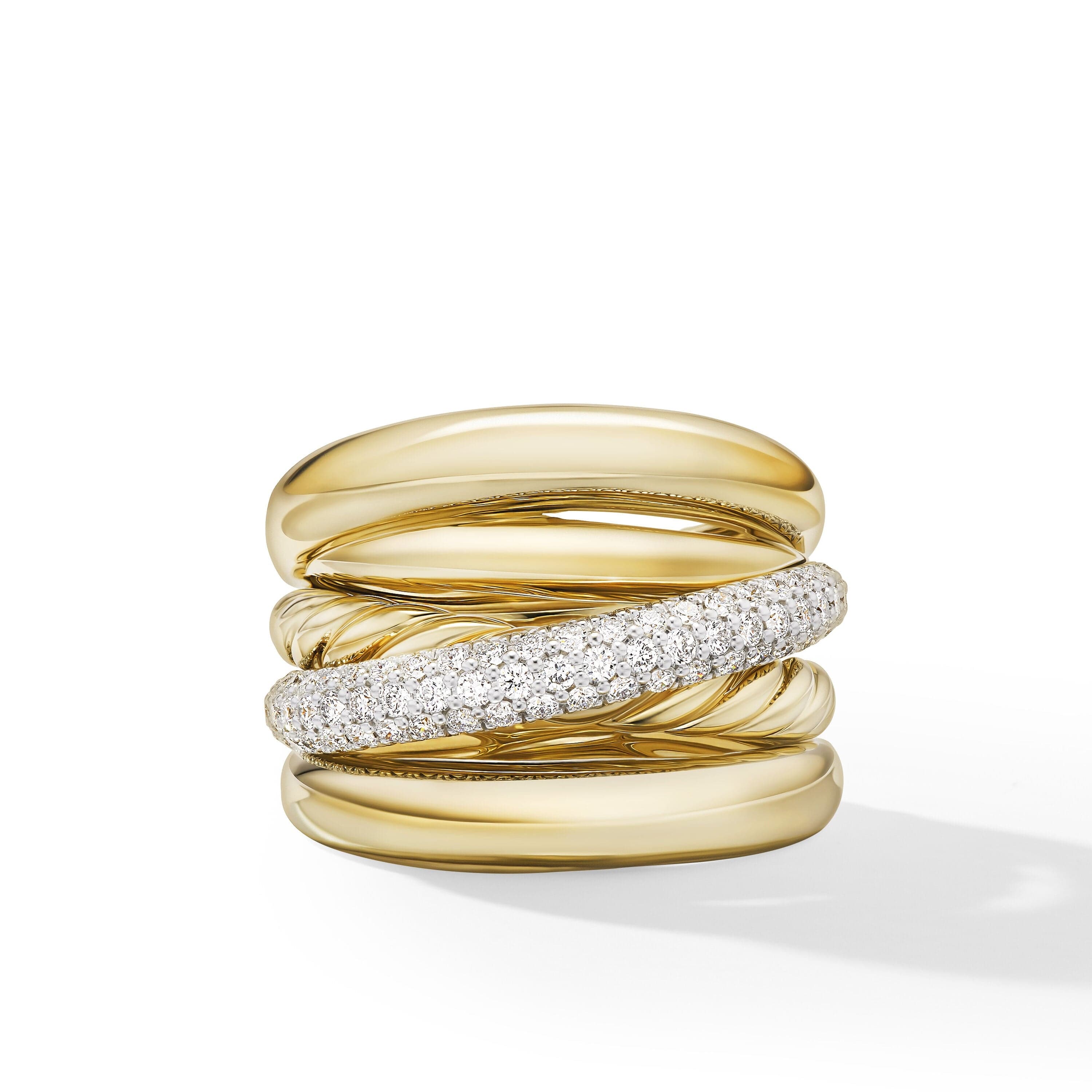 Pavé Crossover Five Row Ring in 18K Yellow Gold with Diamonds - Image 2
