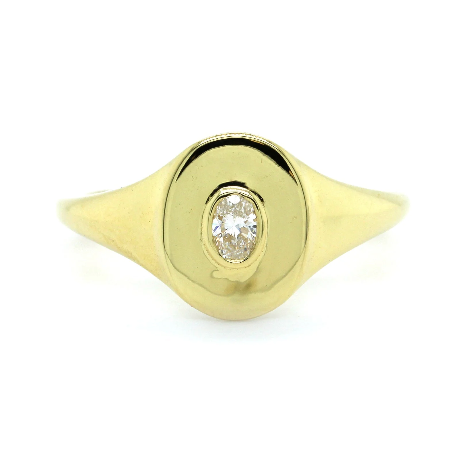 18K Yellow Gold Oval Diamond Pinky Ring - Image 4